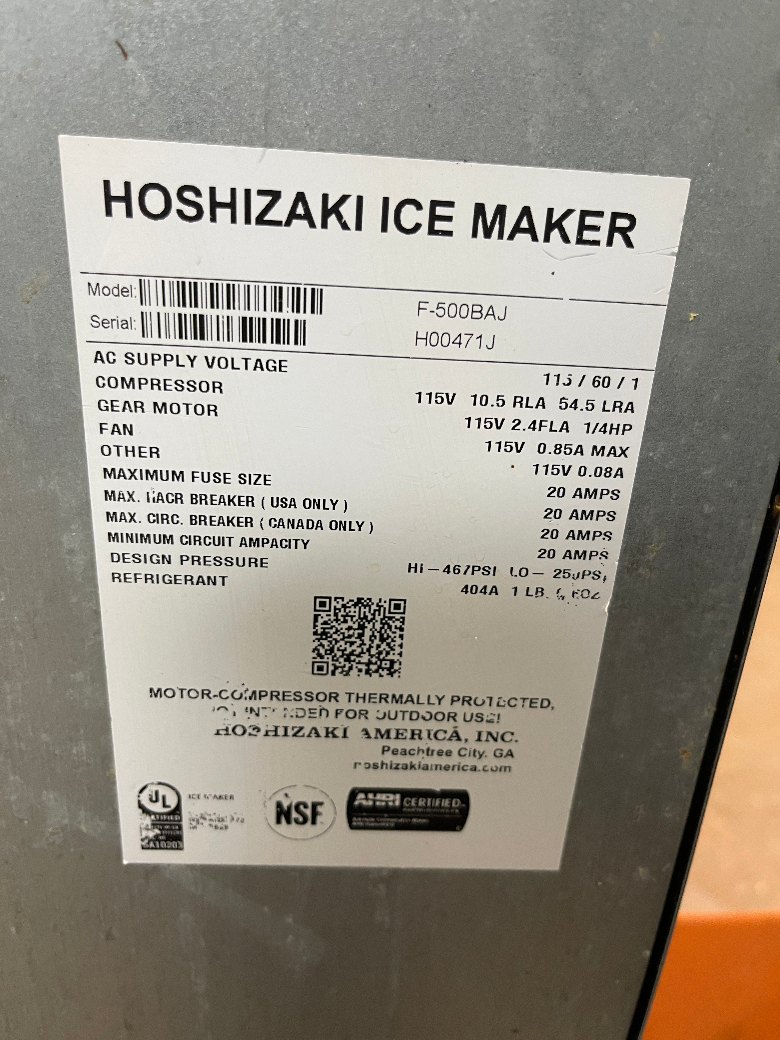 Used Hoshizaki F-500BAJ Self Contained 536lb Flaker Ice Machine Air Cooled 120V