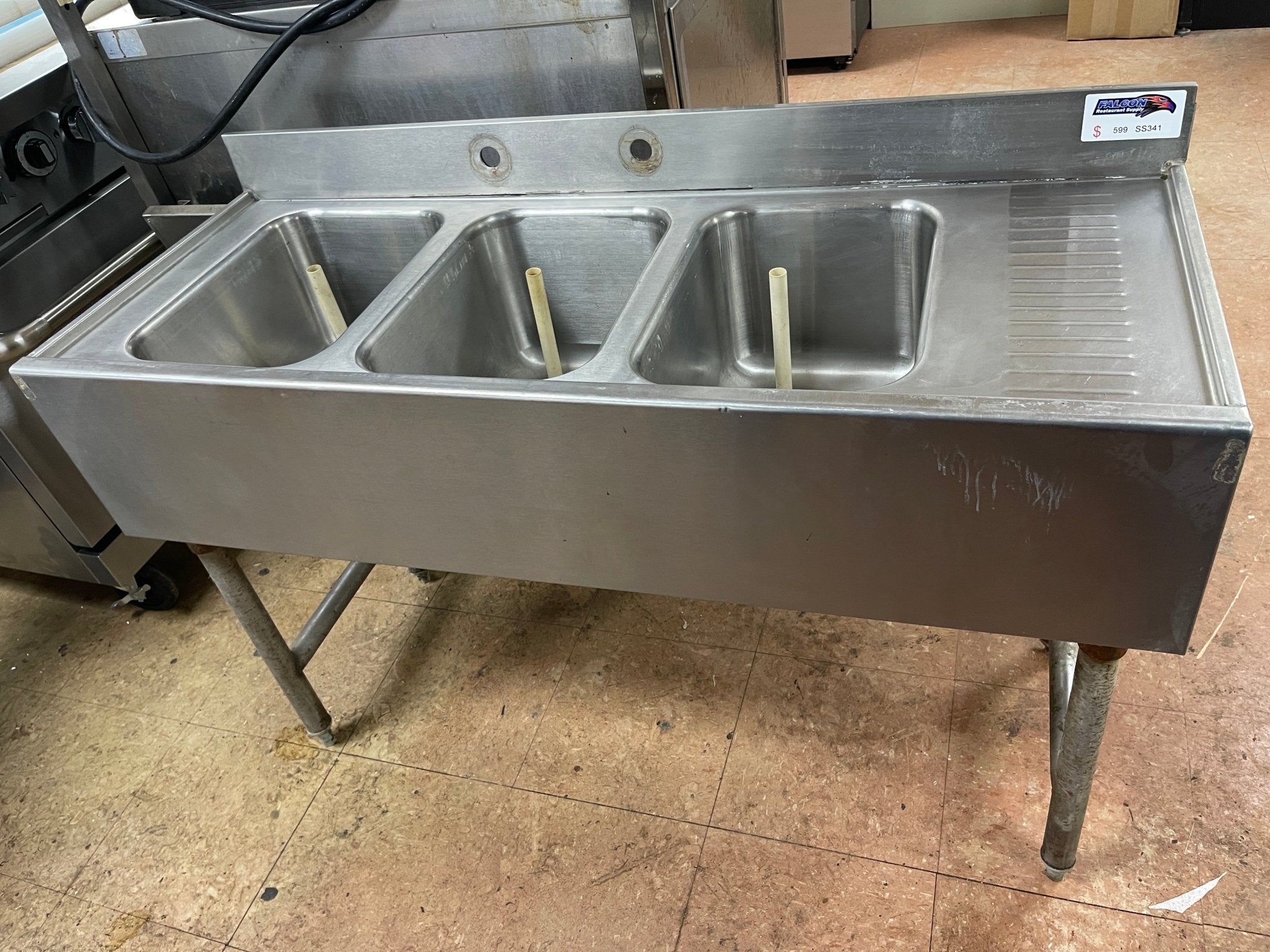 Used 47" Stainless 3 Compartment Under Bar Sink - SS341 - Falcon Restaurant Supply - 1