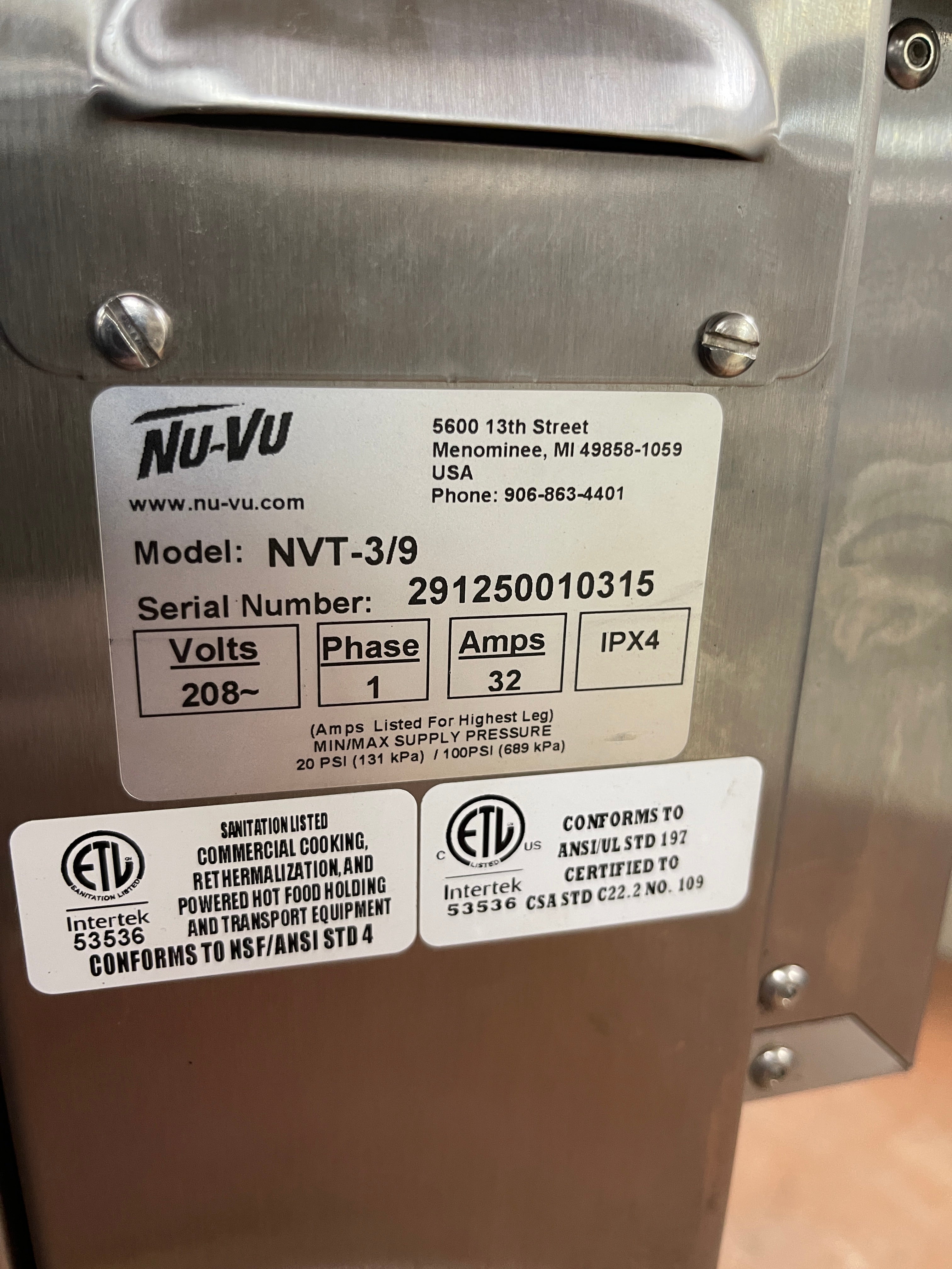 Used NU-VU NVT-3/9 Electric Oven/Proofer Combo 208 1PH - RK