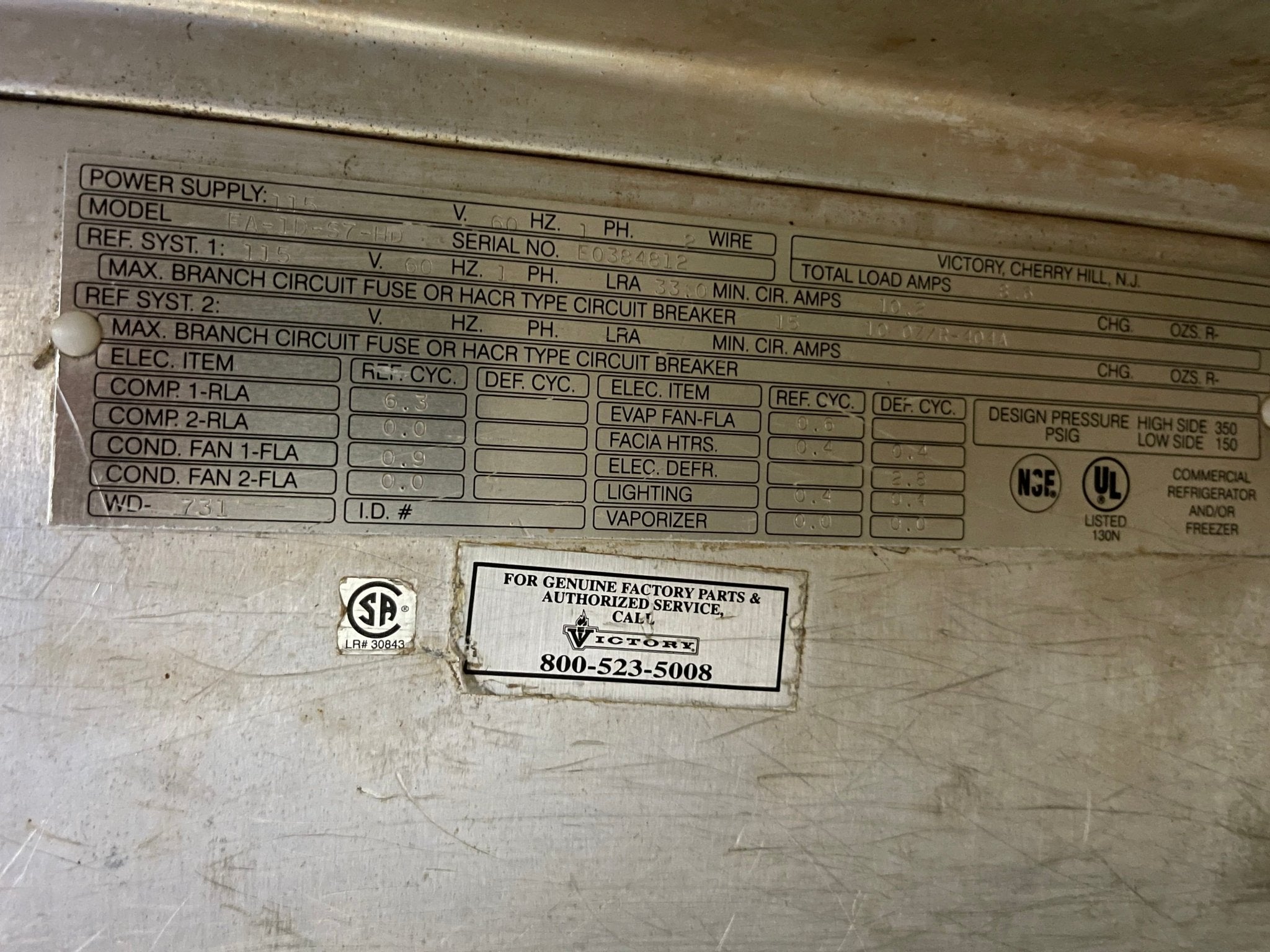 Used Victory FA-1D-S7-HD Commercial Split Solid Door Reach in Freezer 120V AS IS