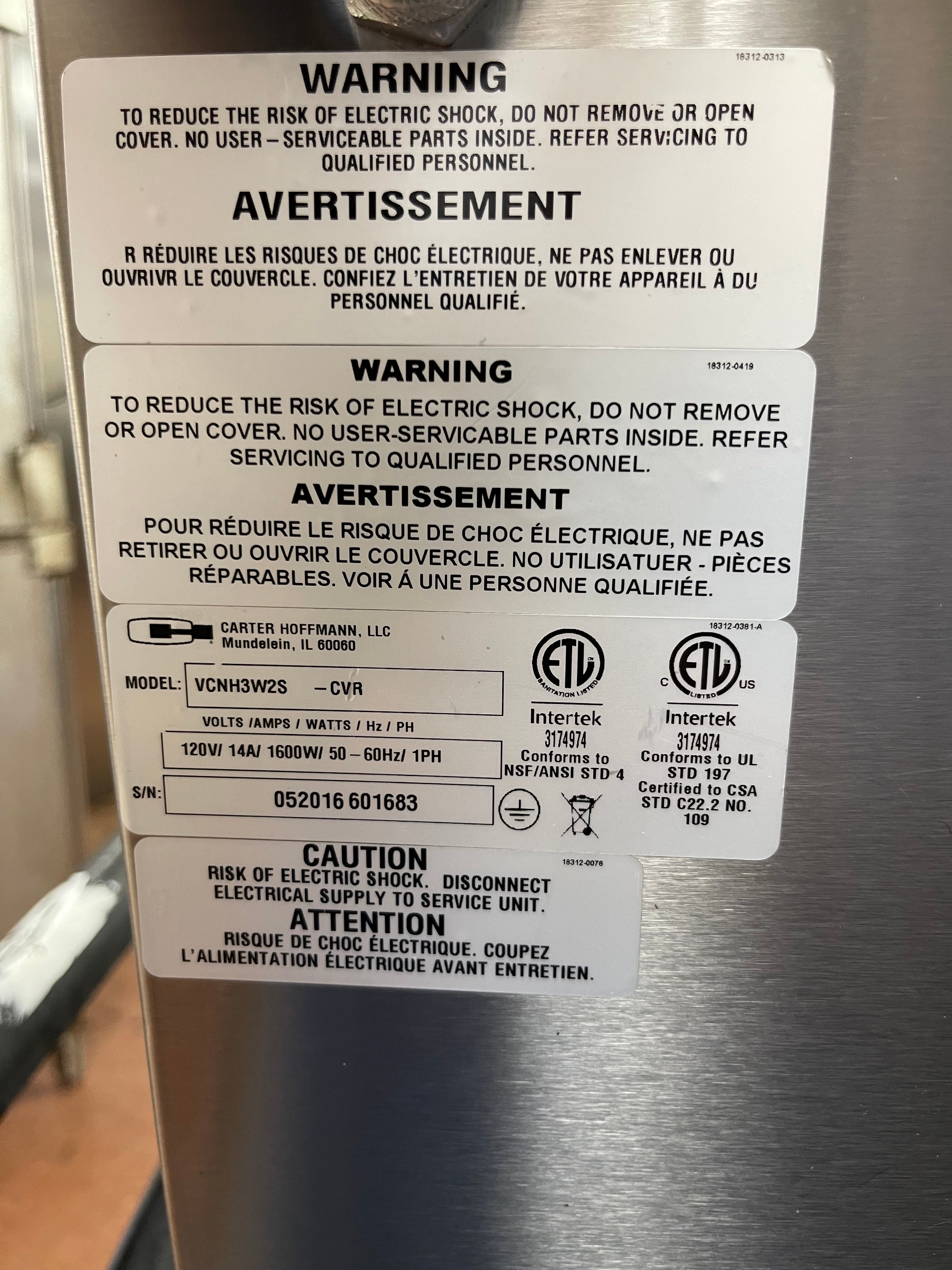 Used Carter Hoffmann VCNH3W25 Crisp N Hold Heated Food Warming Cabinet 120V