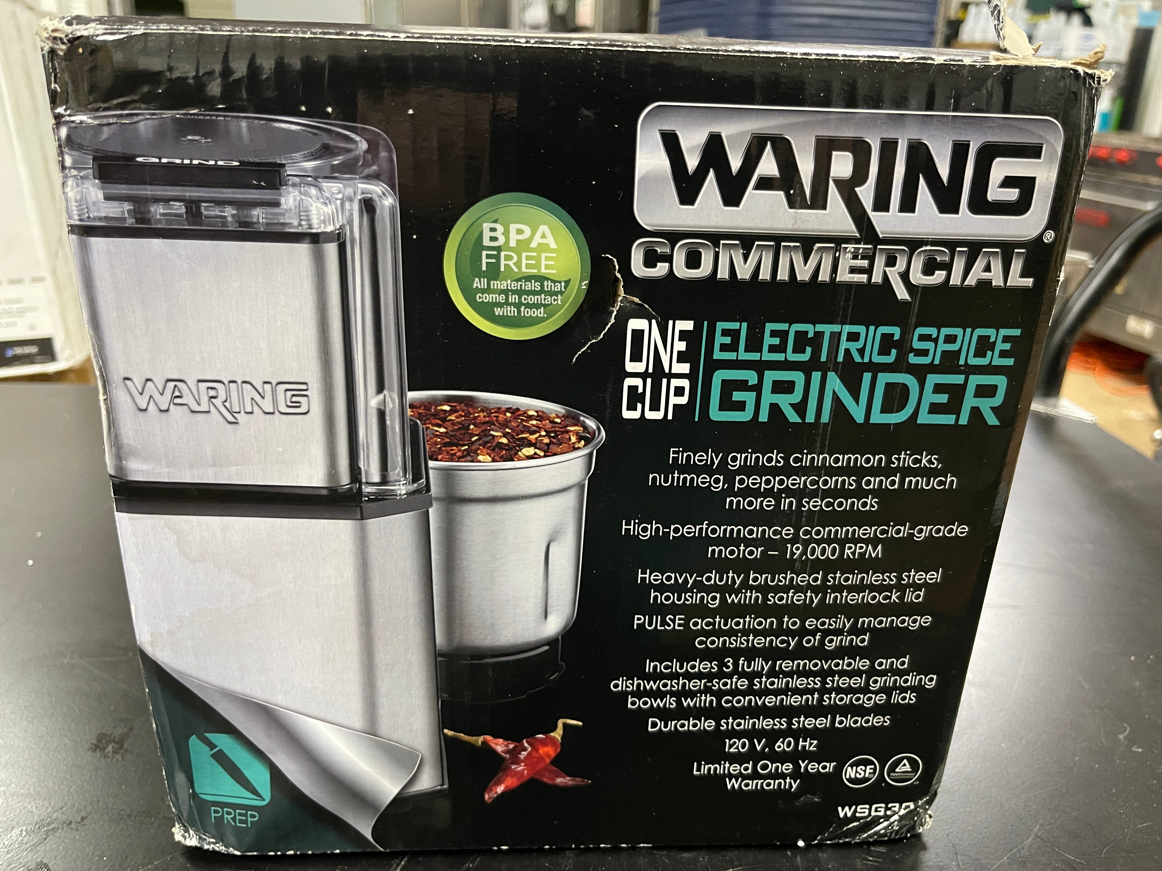 Used Waring WSG30 1.5 Cup Stainless Commercial Spice Grinder - 120V - TH2