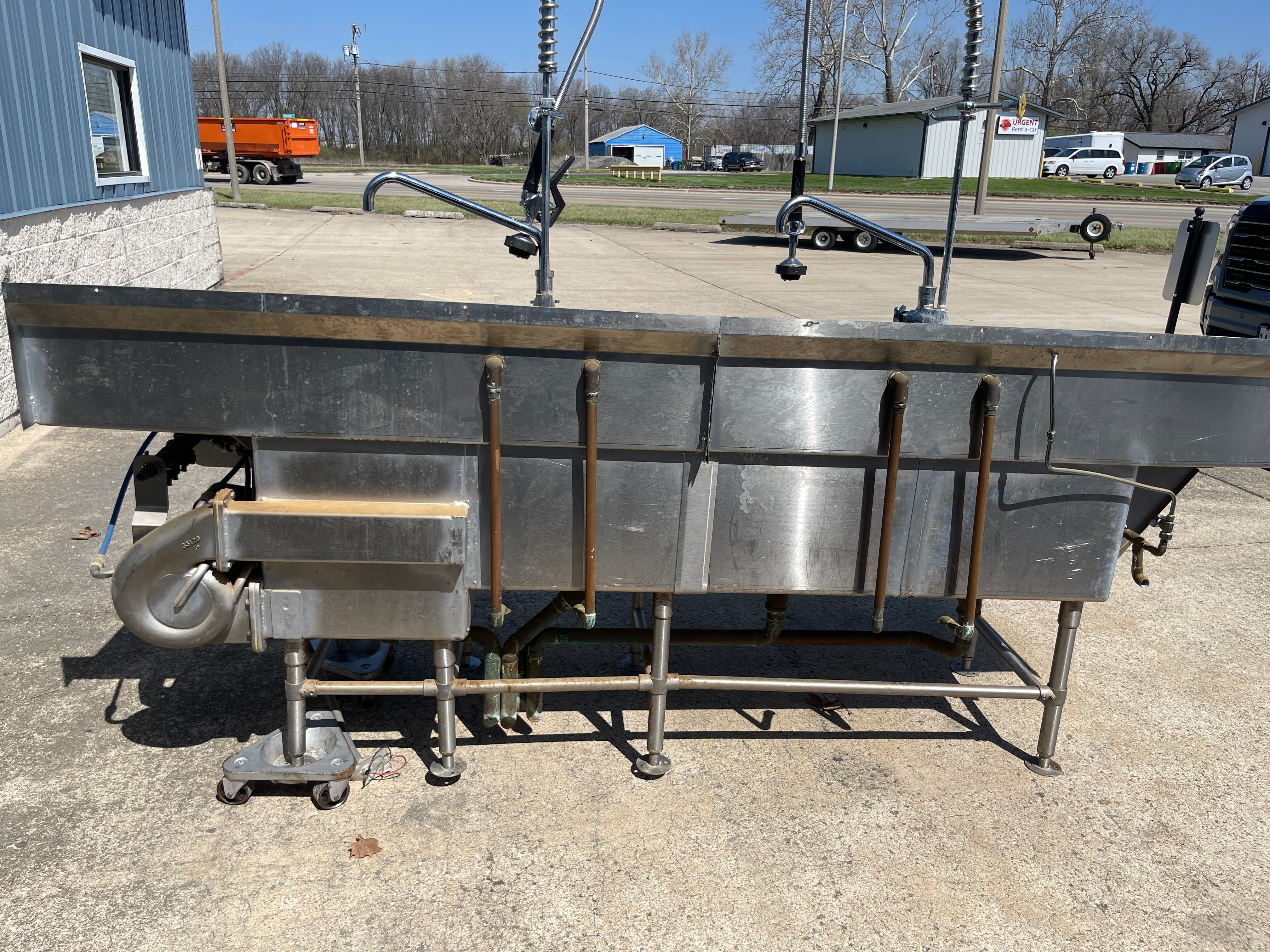 Used 112" Stainless Steel 4 Compartment sink with Produce Soak - FG - SS345