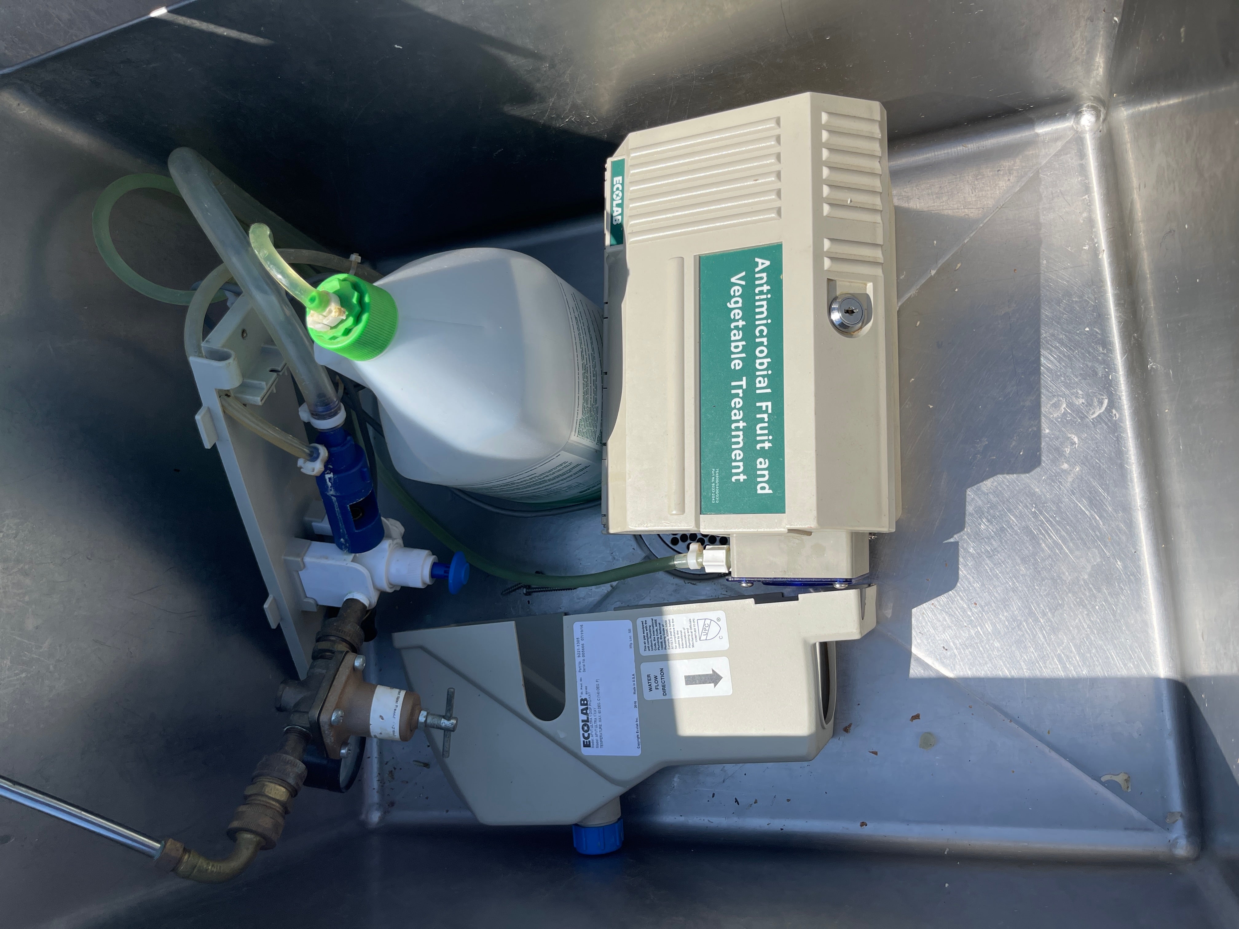 Used 112" Stainless Steel 4 Compartment sink with Produce Soak - FG - SS345