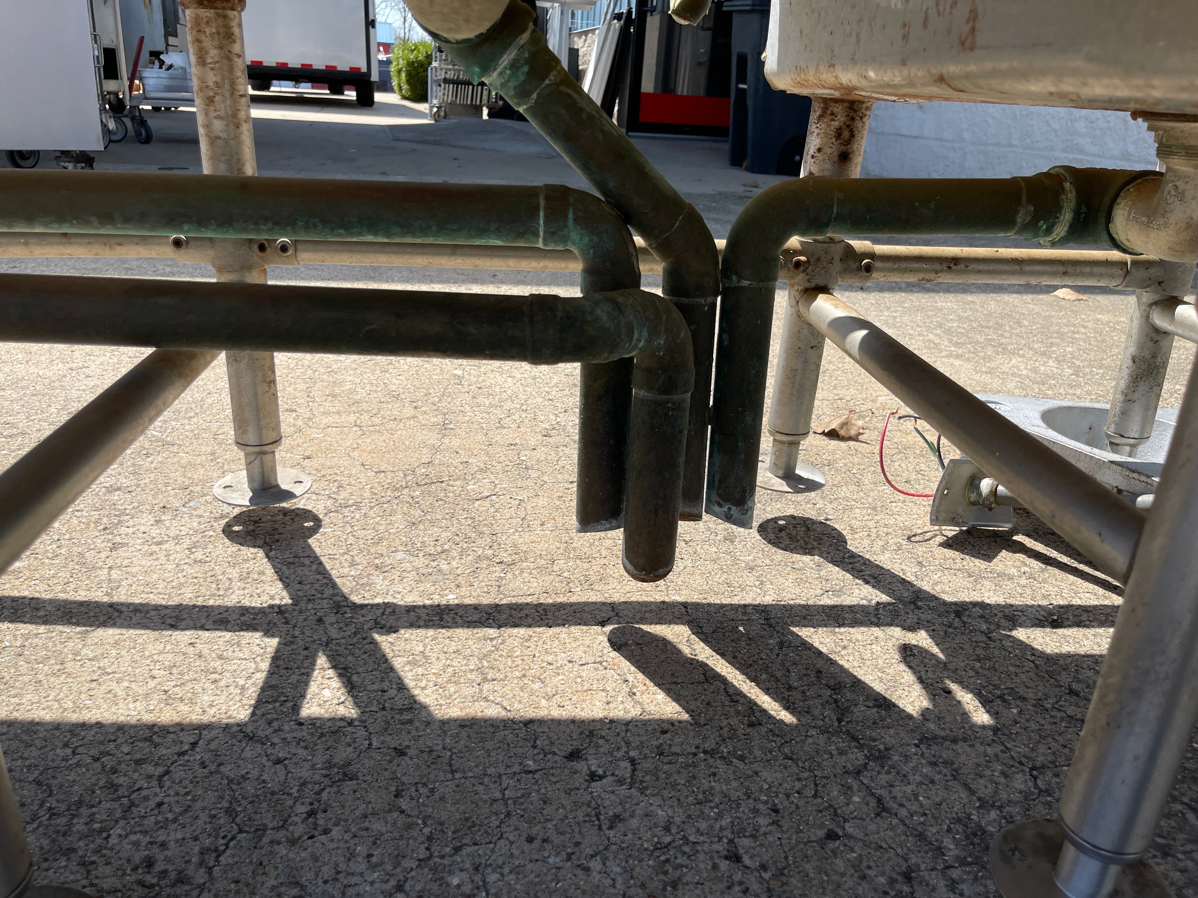 Used 112" Stainless Steel 4 Compartment sink with Produce Soak - FG - SS345