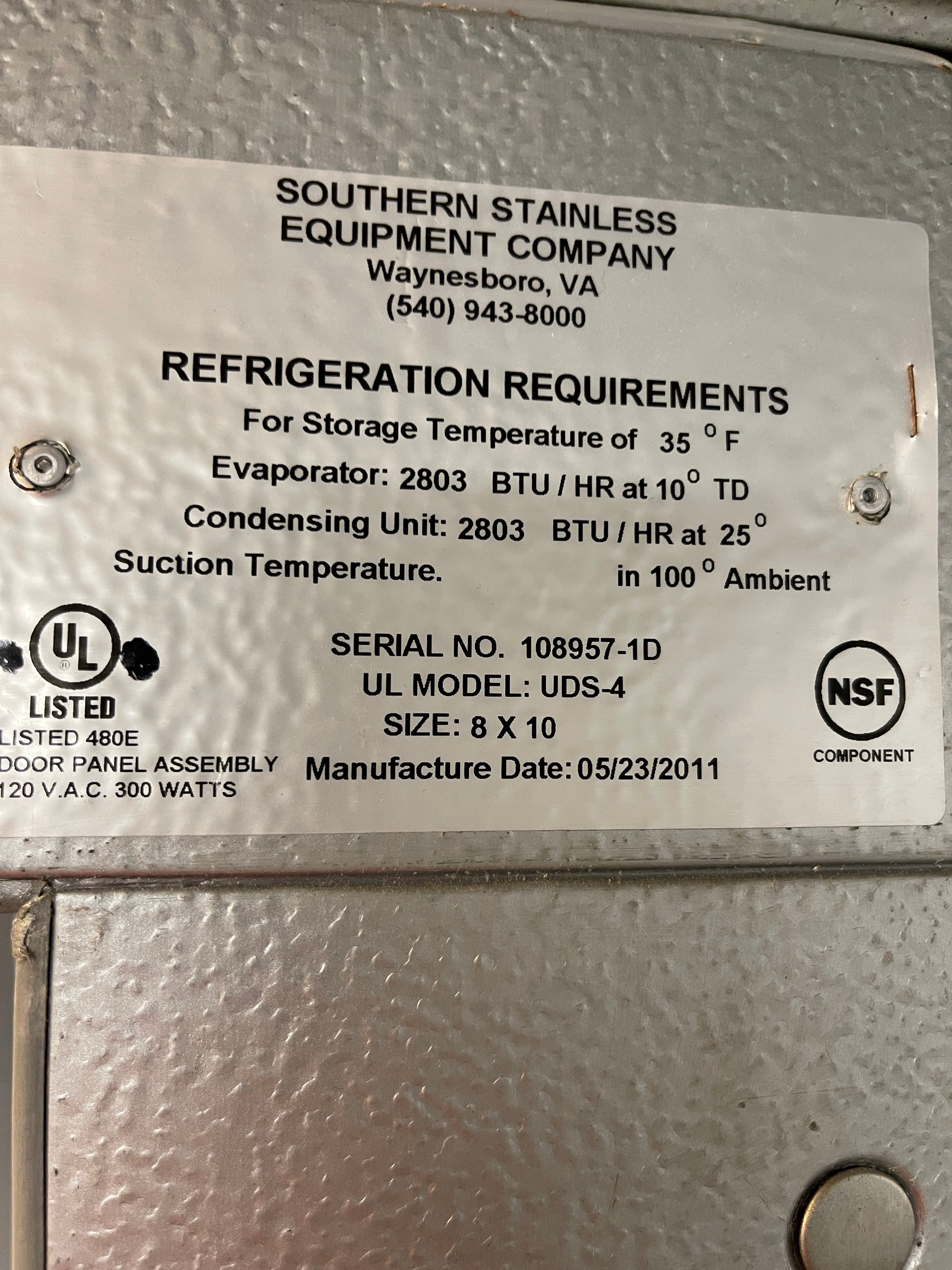 Used Southern Stainless 8' X 10' Refrigerated Walk-in Cooler - FG6