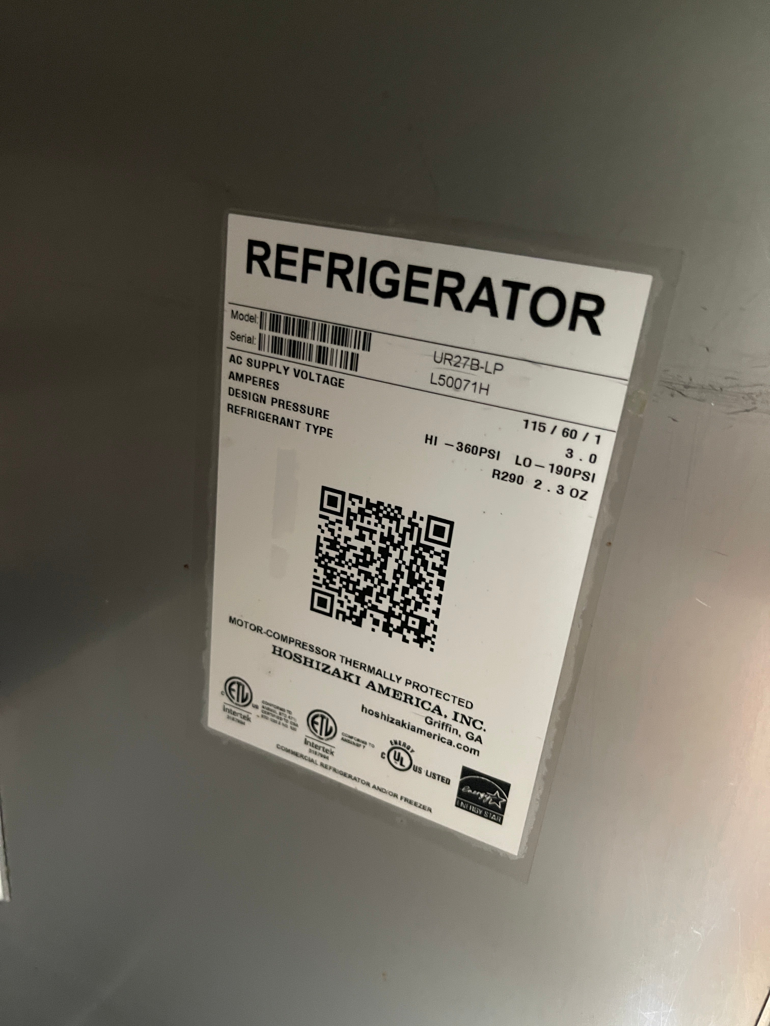 Used 27" Hoshizaki UR27B-LP Stainless Undercounter Refrigerator - TH1