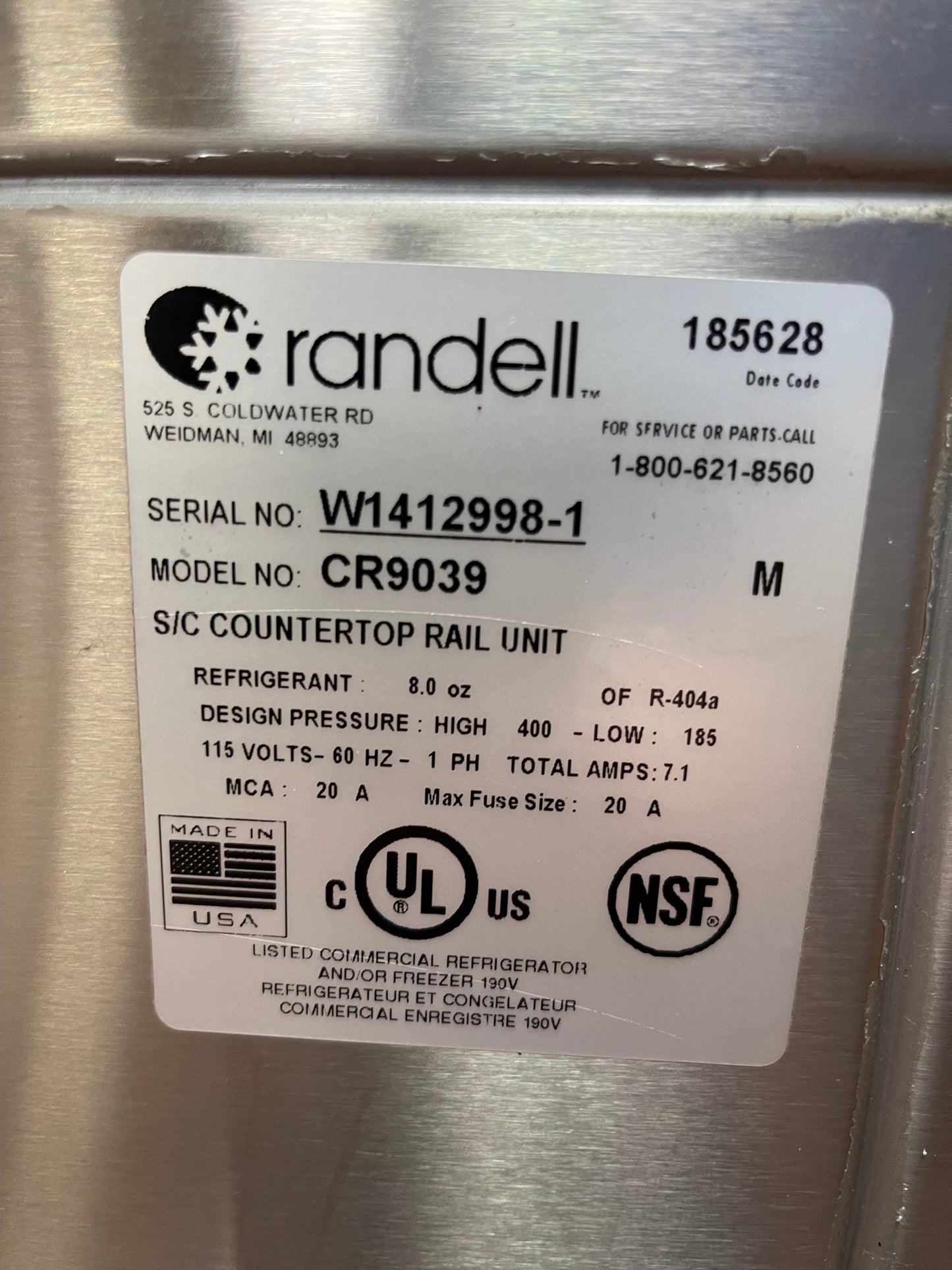 Used Randell CR9039 Refrigerated Countertop 39" Condiment Prep Rail