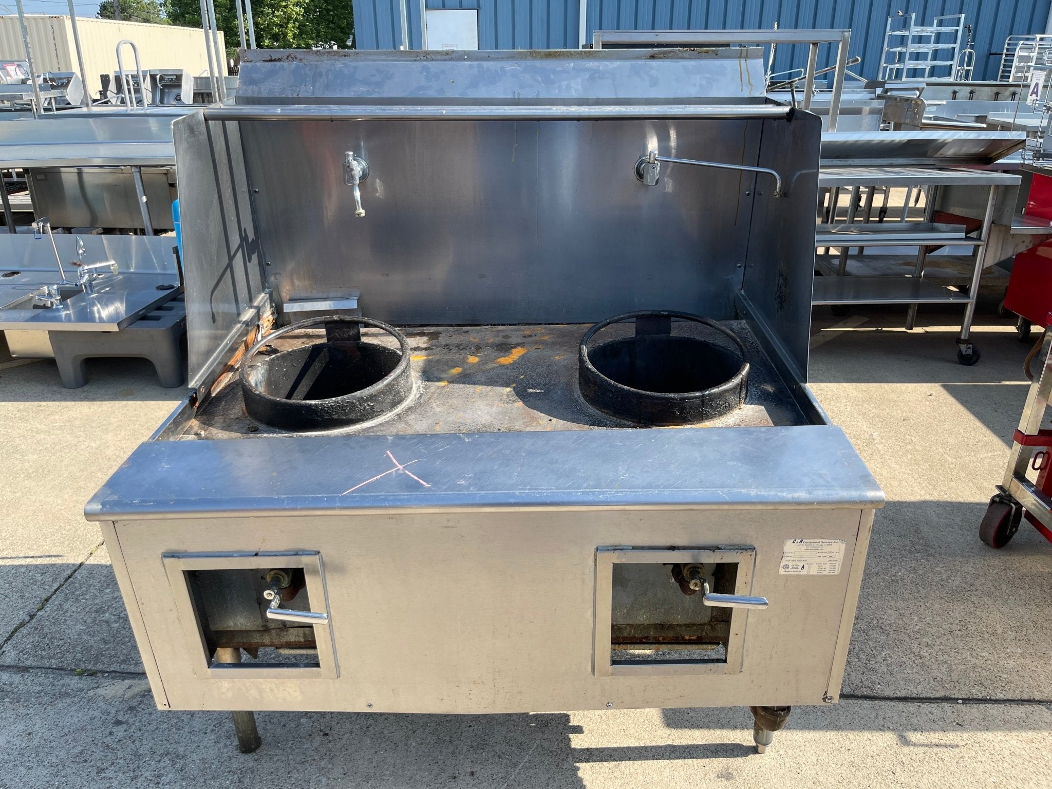 Used 2 Burner Natural Gas Commercial Wok Range With 2 Swing Faucets - Falcon Restaurant Supply - 1