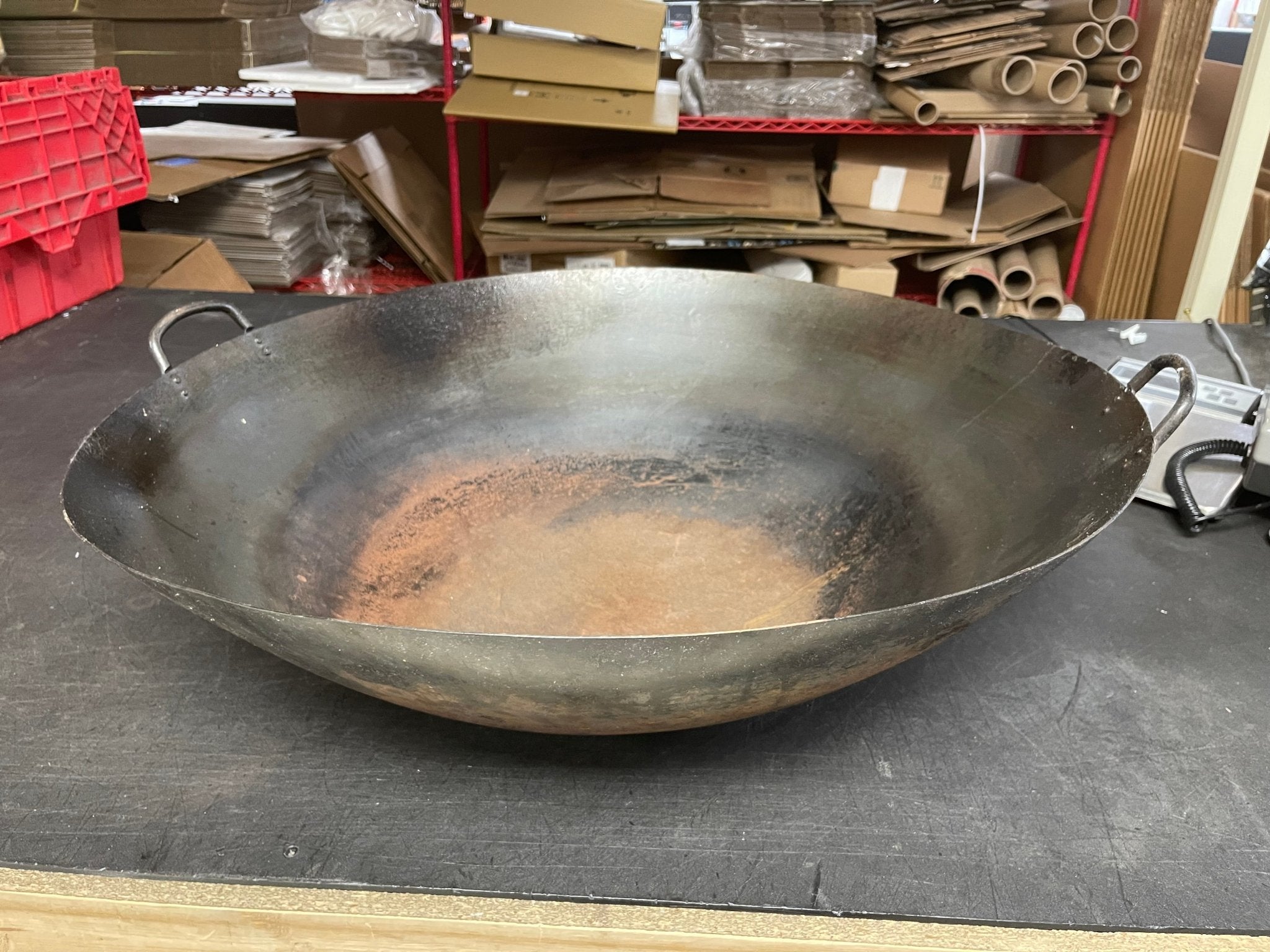 Used 28" X 9" Commercial Carbon Steel Restaurant Wok with Handles. - Falcon Restaurant Supply - 1