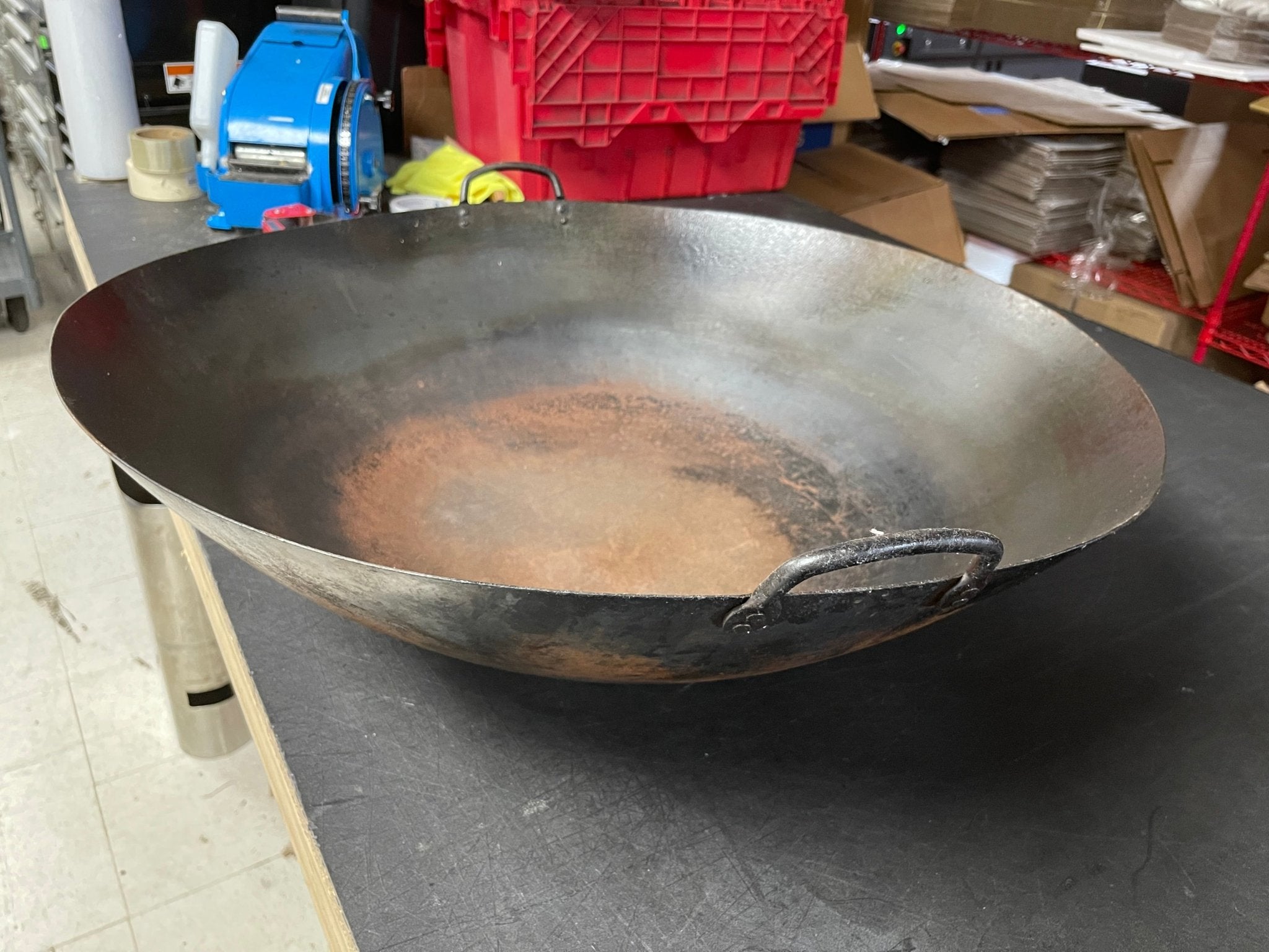 Used 28" X 9" Commercial Carbon Steel Restaurant Wok with Handles. - Falcon Restaurant Supply - 3