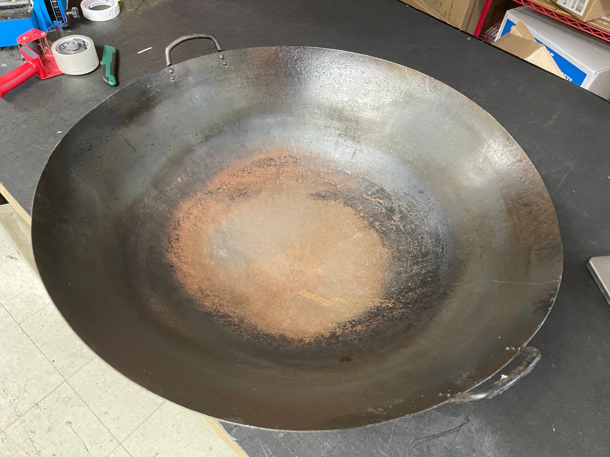 Used 28" X 9" Commercial Carbon Steel Restaurant Wok with Handles. - Falcon Restaurant Supply - 4