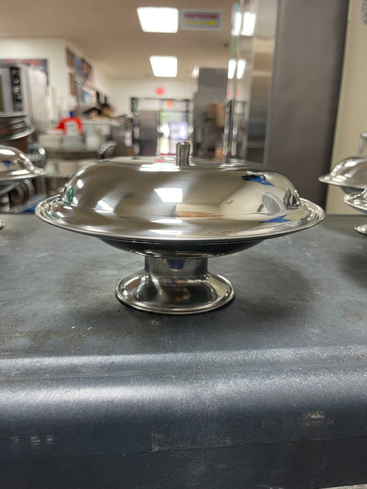 New Stainless Steel Vollrath 8.5" Compote Serving  Dish with 8" Dome Lid