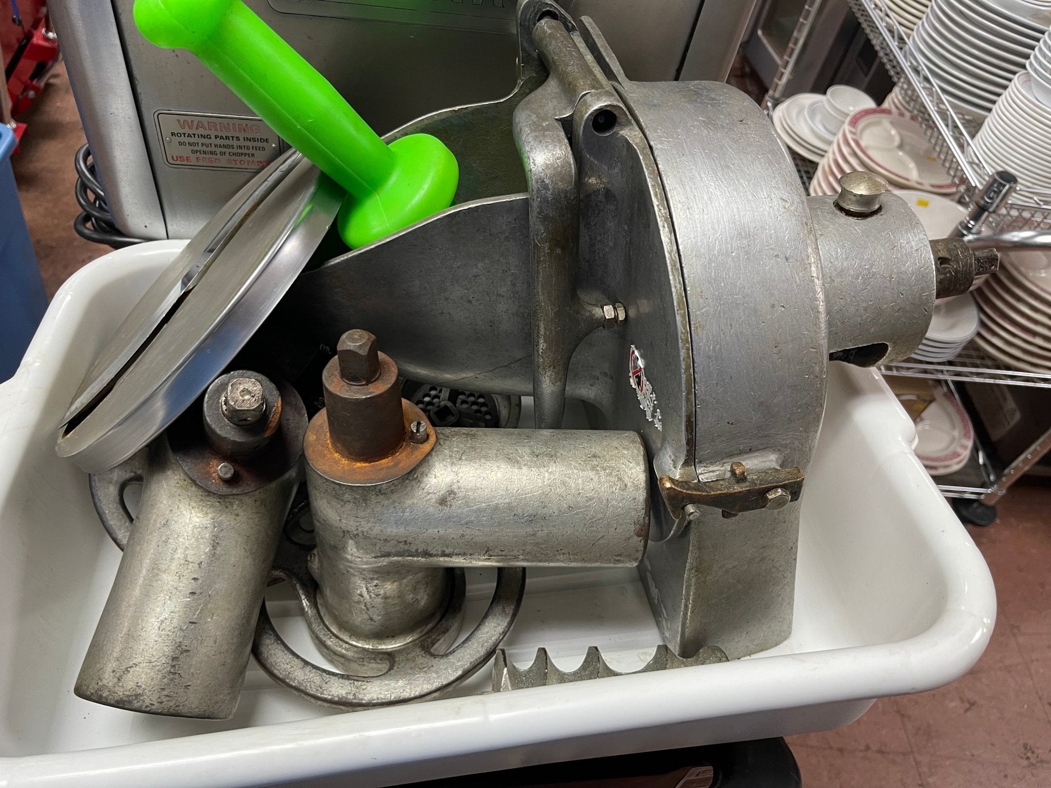 Used Hobart 4812 Commercial Meat Grinder Motor with Grinder and Slicer Attachments 120V - Falcon Restaurant Supply - 9