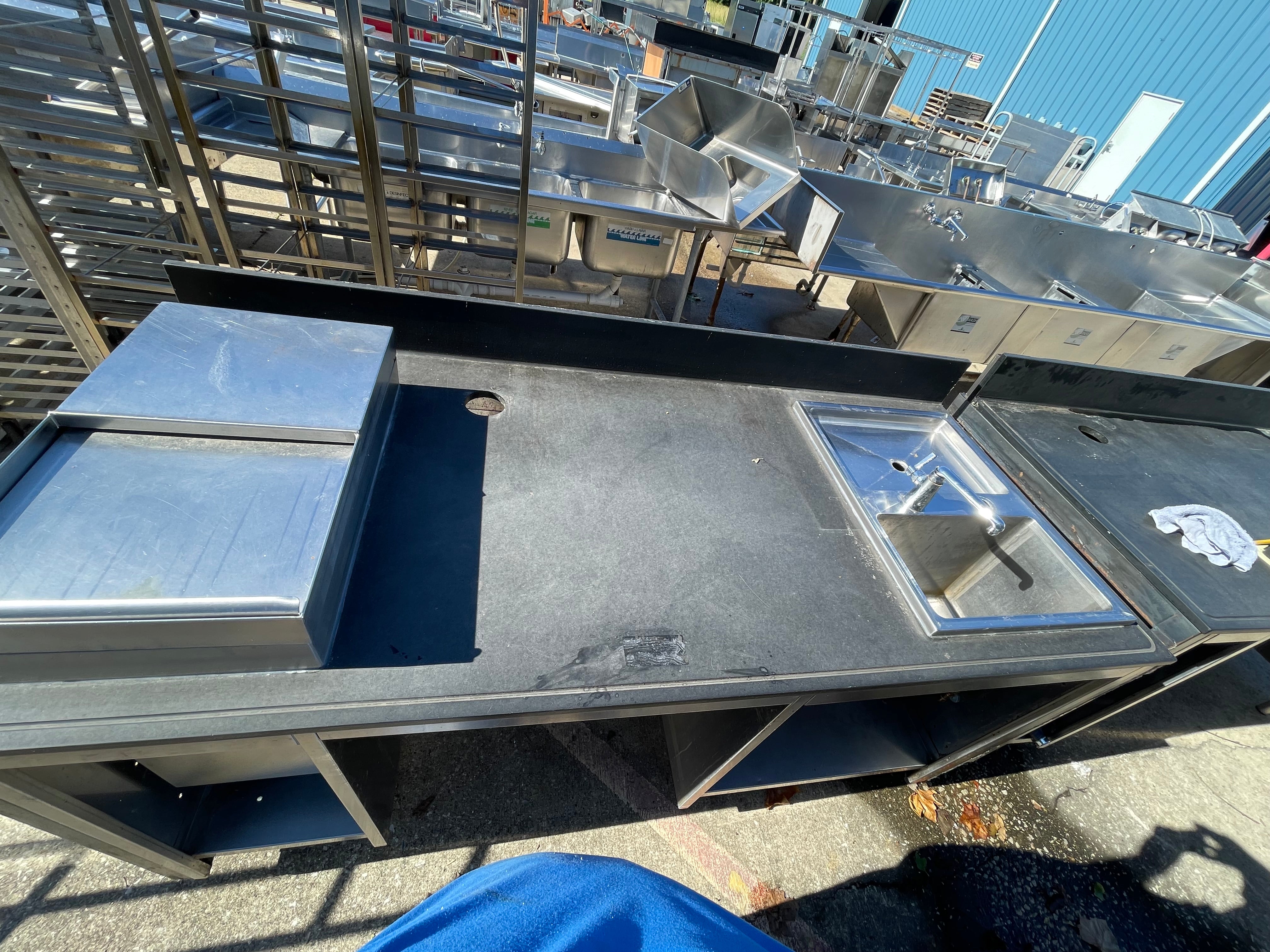 Used 78" BSI Custom Built Composite Table with Sink and Ice Bin - SS6