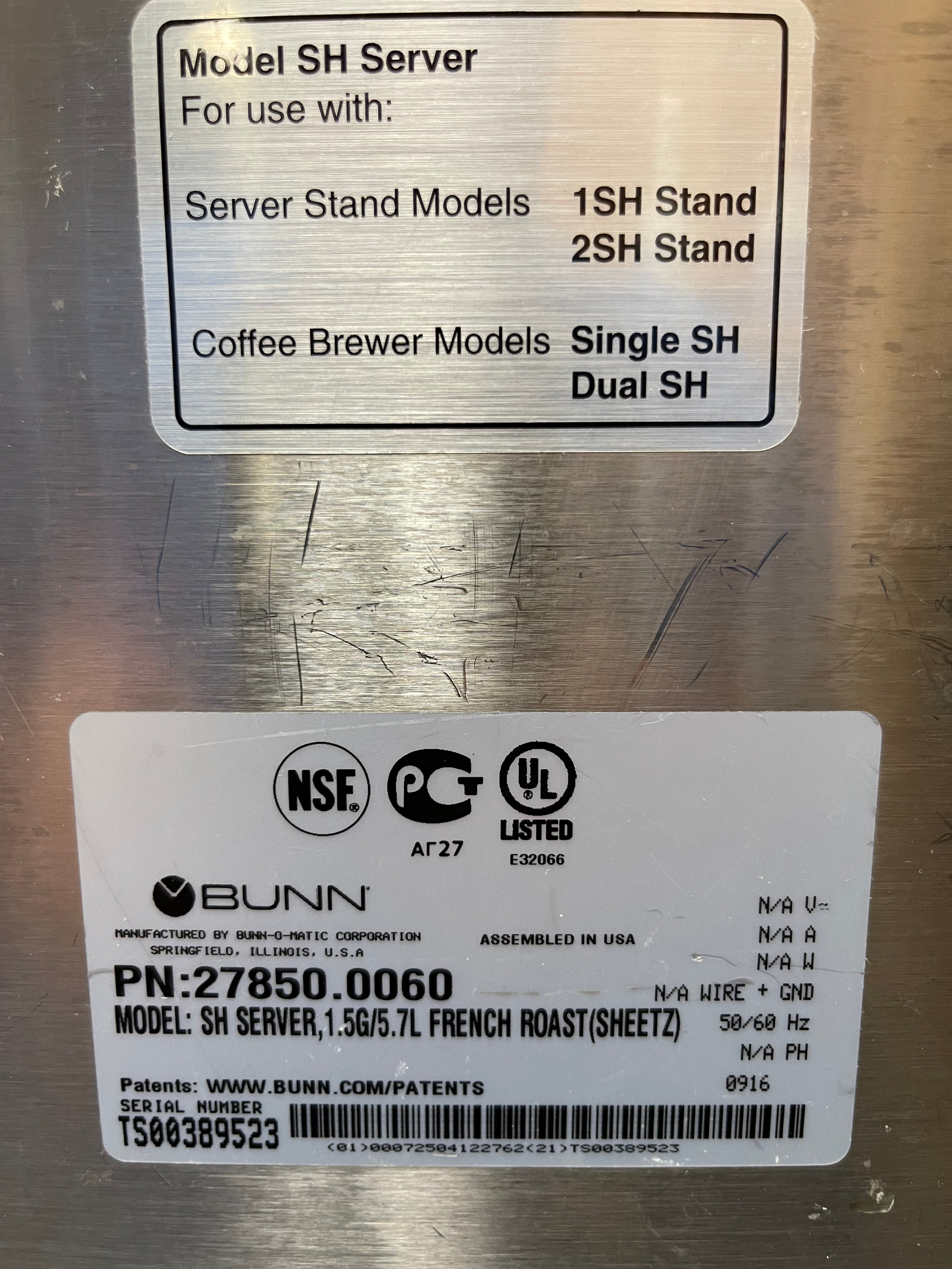 Used BUNN Soft Heat Coffee Server 1.5G/5.7L Stainless Steel 27850.0060