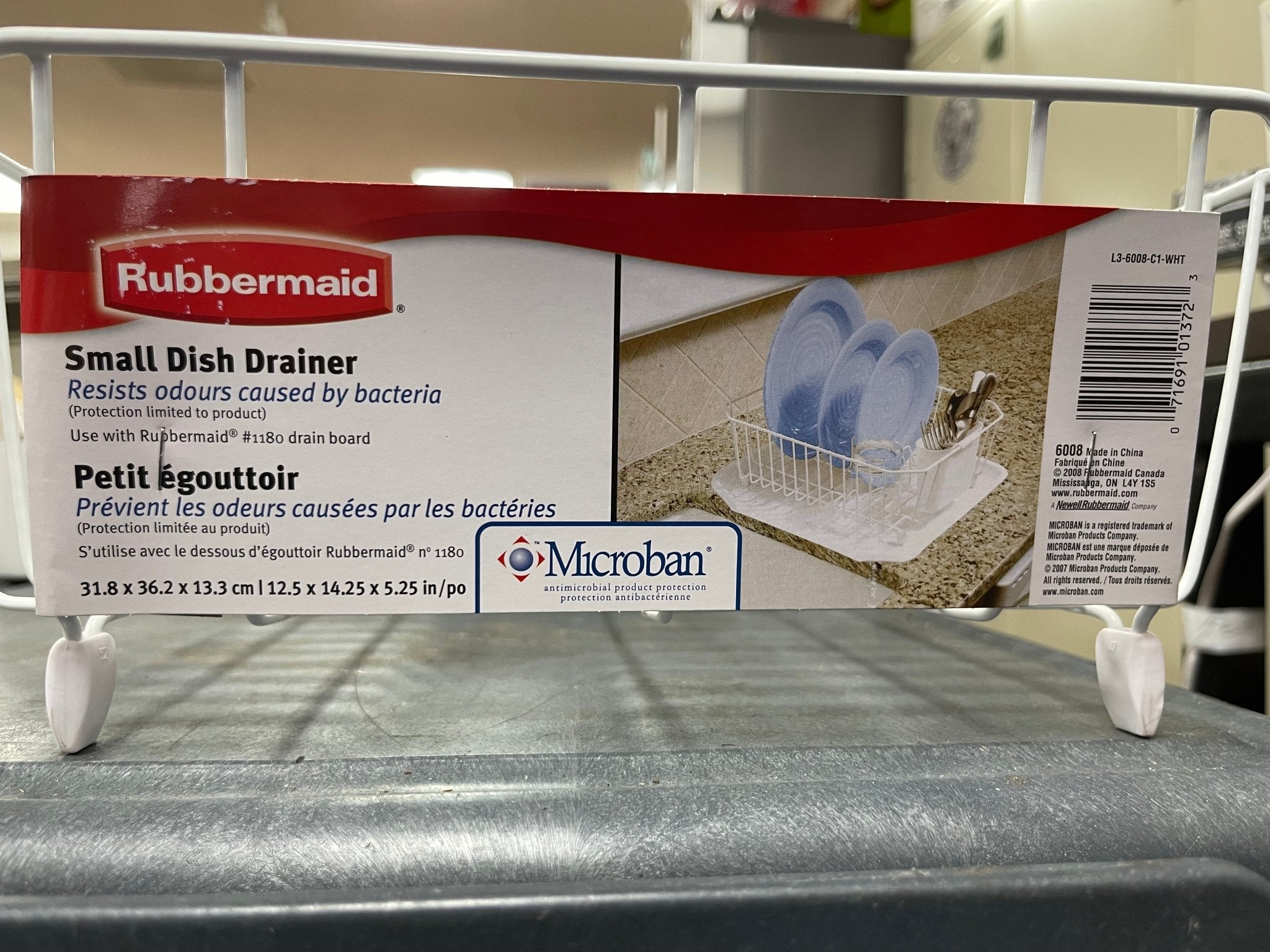 New Rubbermaid 6008 White Twin Sink Small Microban Dish Drainer Drying Rack - Falcon Restaurant Supply - 5