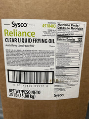 New Sysco Reliance Clear Liquid Soybean Frying Oil 35lb - JS