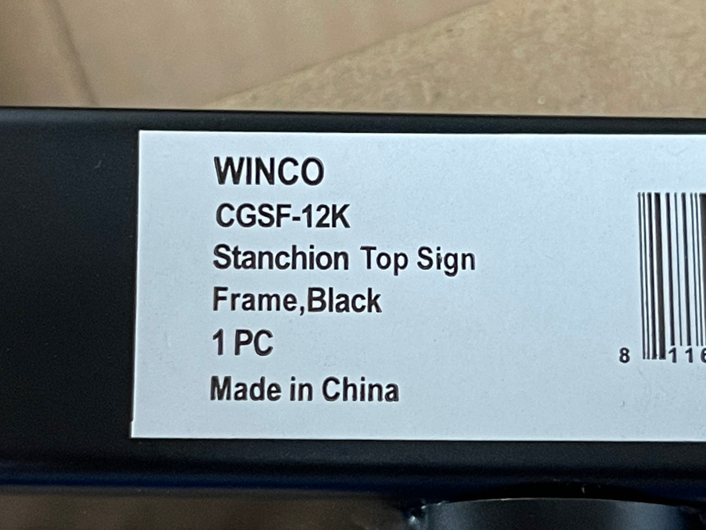 New Winco CGSF-12K Black Stainless Steel Stanchion Top Sign Frame