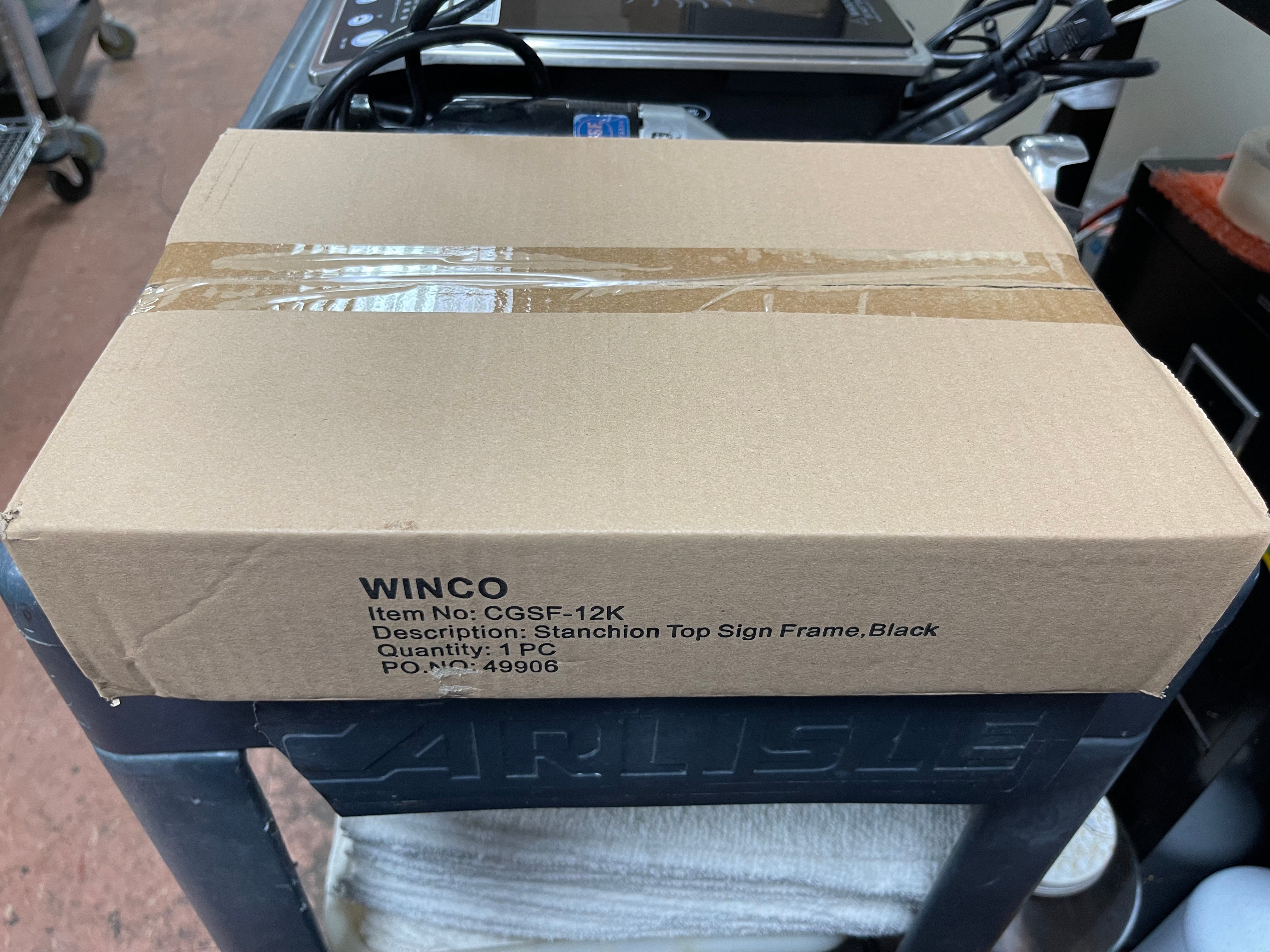 New Winco CGSF-12K Black Stainless Steel Stanchion Top Sign Frame