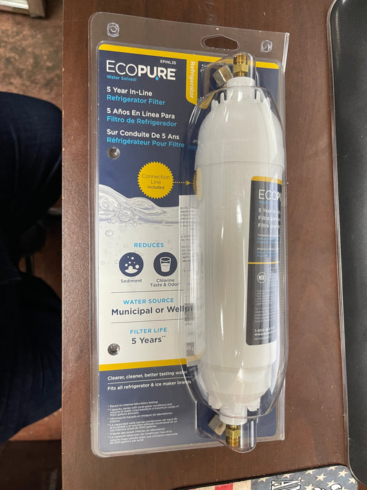 New EcoPure EPINL35 5 Year in-Line Refrigerator Water Filter