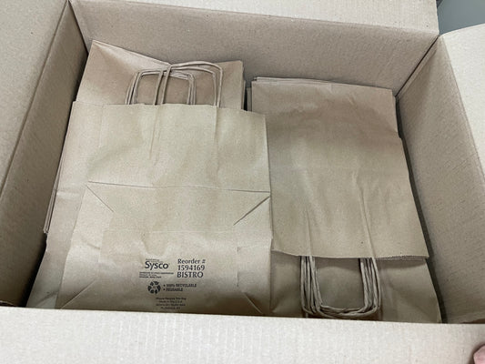 New 10" x 6 3/4" x 12" Natural Kraft Paper Shopping Bag with Handles Not a Full Case