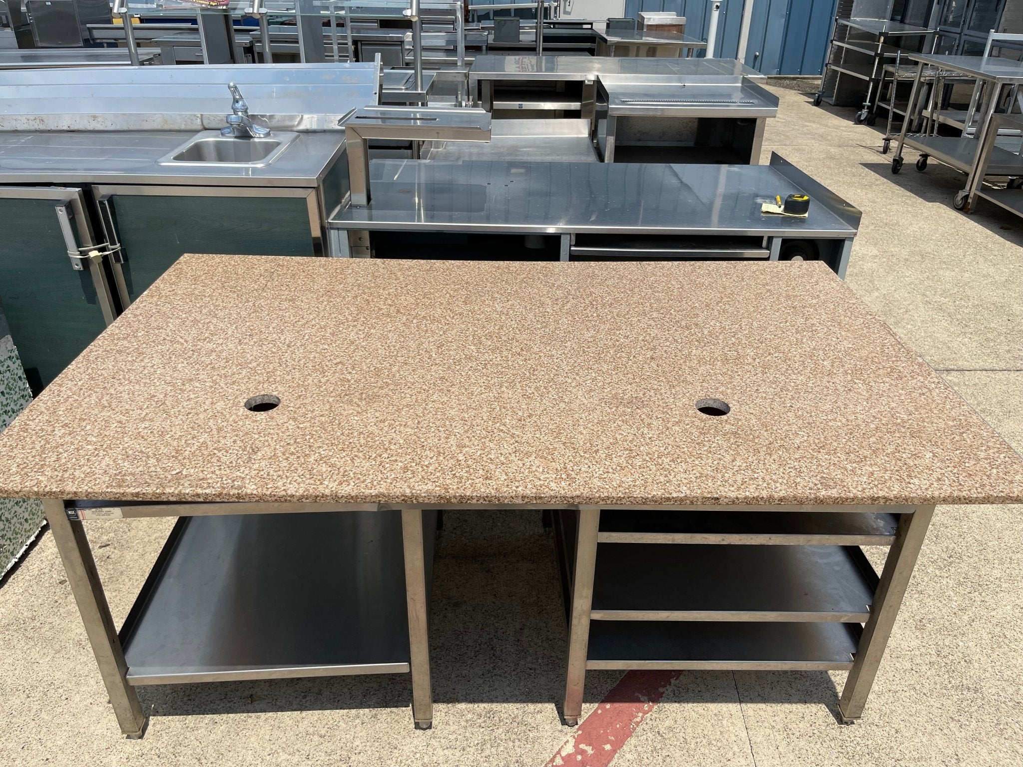 Used 69"x41" Stainless Steel Baking/Candy Table with 3/4" Marble Top - SS55 - Falcon Restaurant Supply - 2