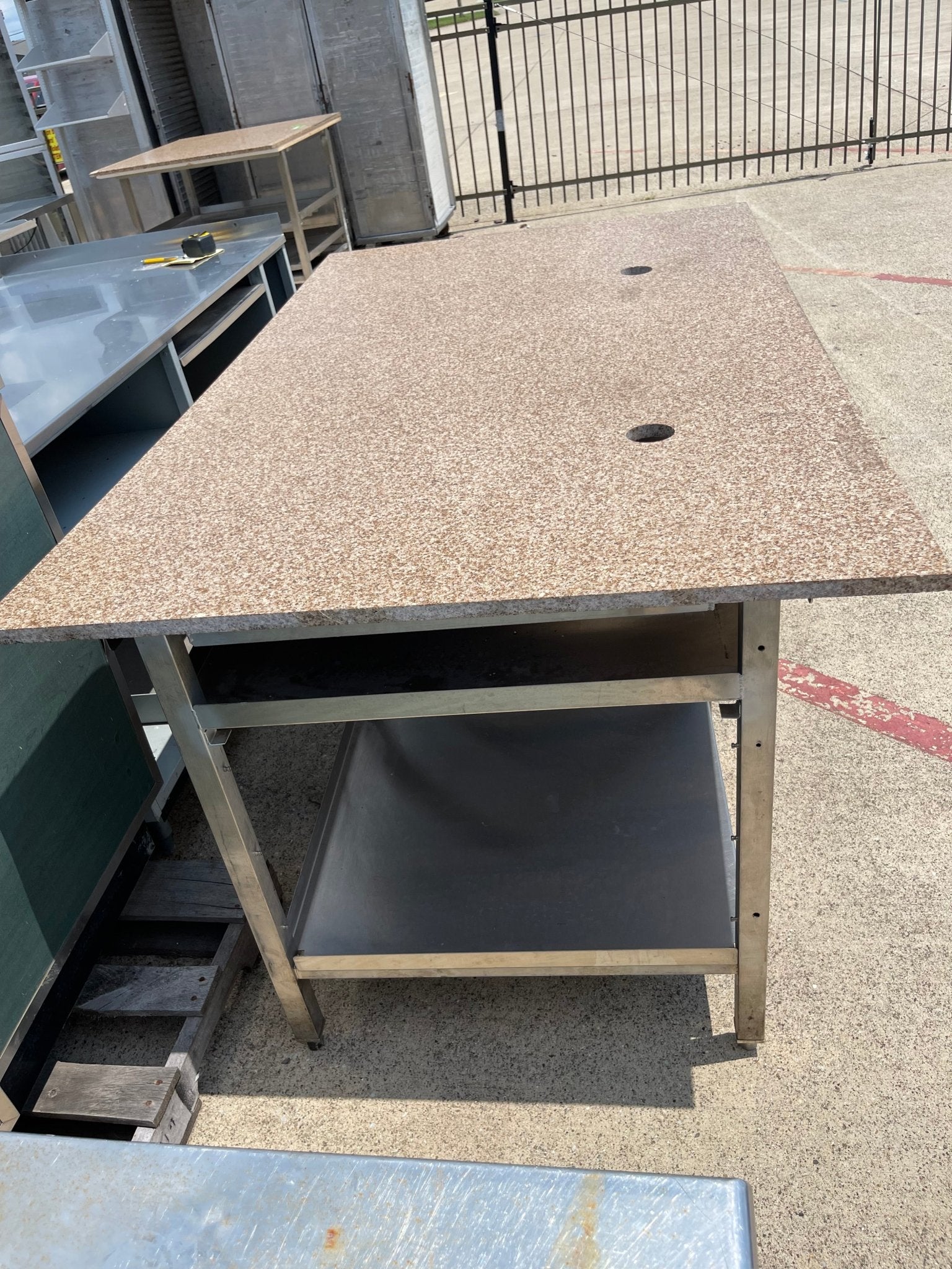 Used 69"x41" Stainless Steel Baking/Candy Table with 3/4" Marble Top - SS55 - Falcon Restaurant Supply - 3
