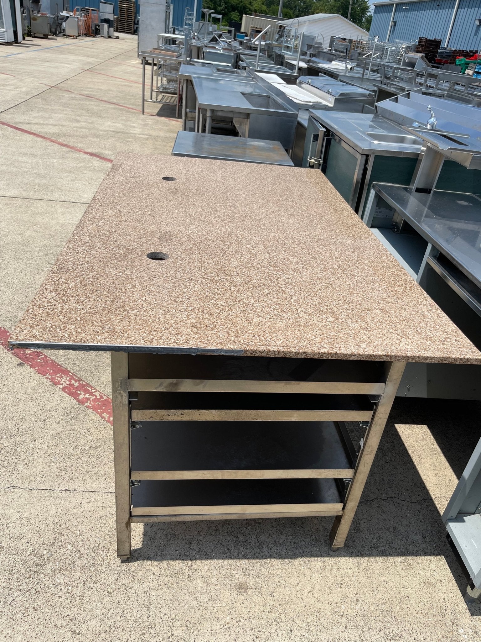Used 69"x41" Stainless Steel Baking/Candy Table with 3/4" Marble Top - SS55 - Falcon Restaurant Supply - 4