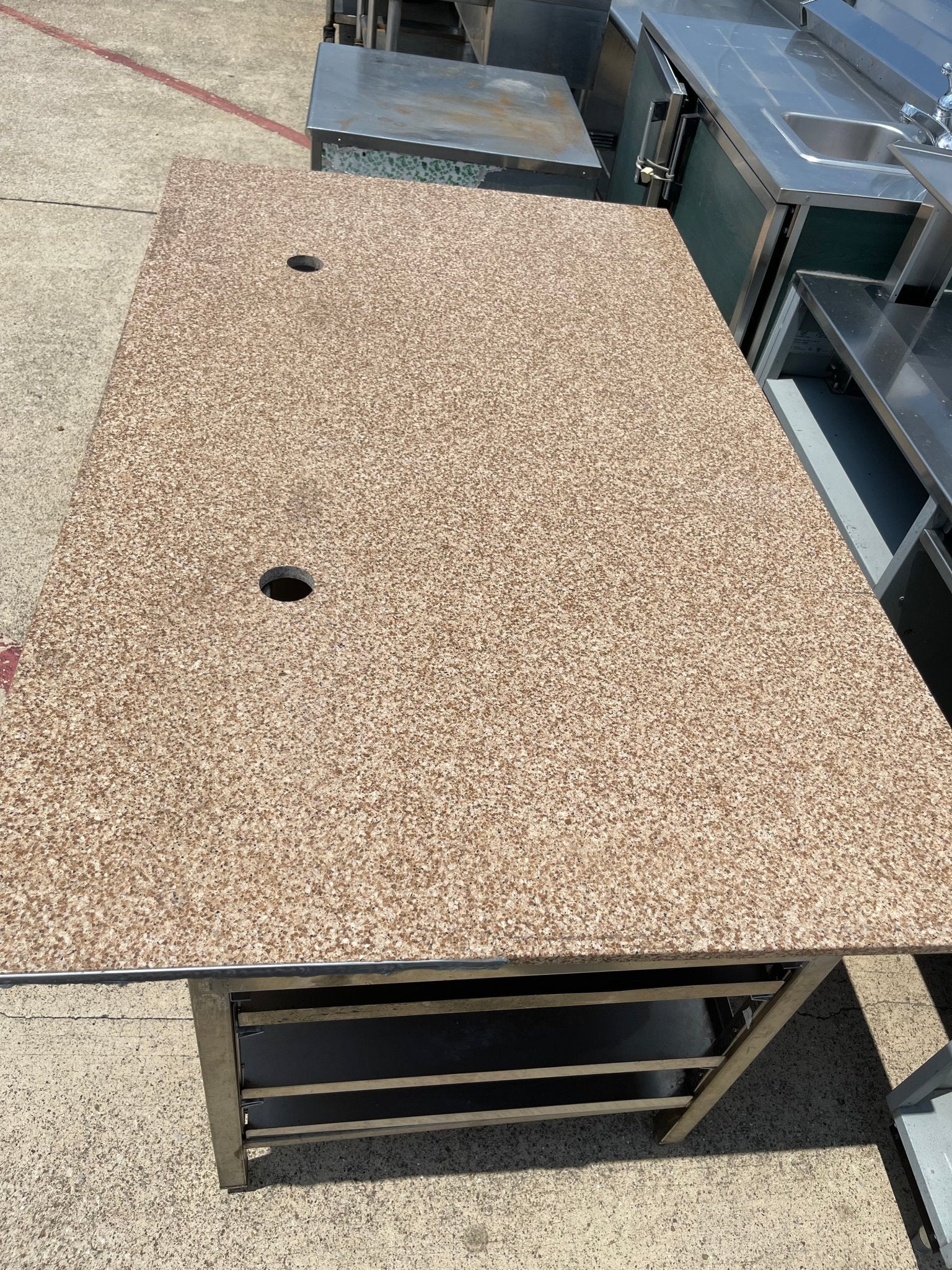 Used 69"x41" Stainless Steel Baking/Candy Table with 3/4" Marble Top - SS55 - Falcon Restaurant Supply - 5