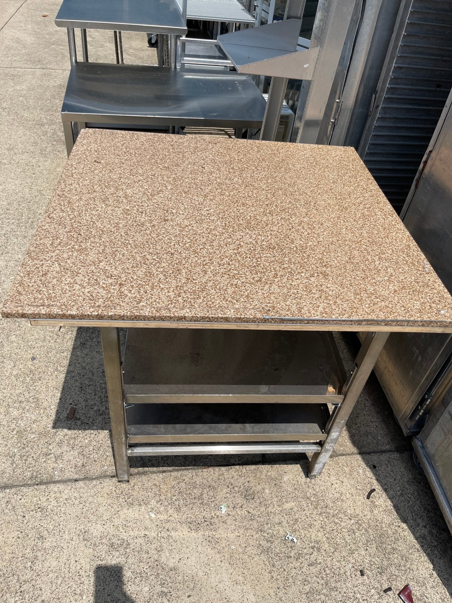 Used 41.5"x40" Stainless Steel Baking/Candy Table with 3/4" Marble Top - SS54 - Falcon Restaurant Supply - 1