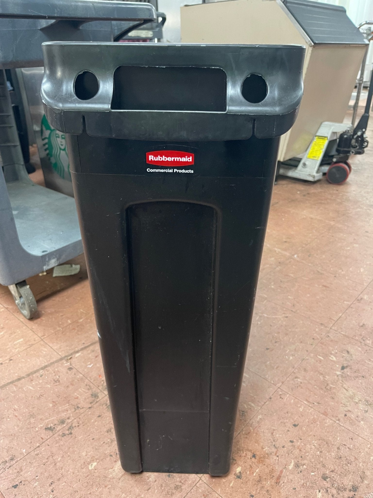 Used Rubbermaid 23 Gallon Slim Jim Black Rectangular Trash Can - Falcon Restaurant Supply - 1