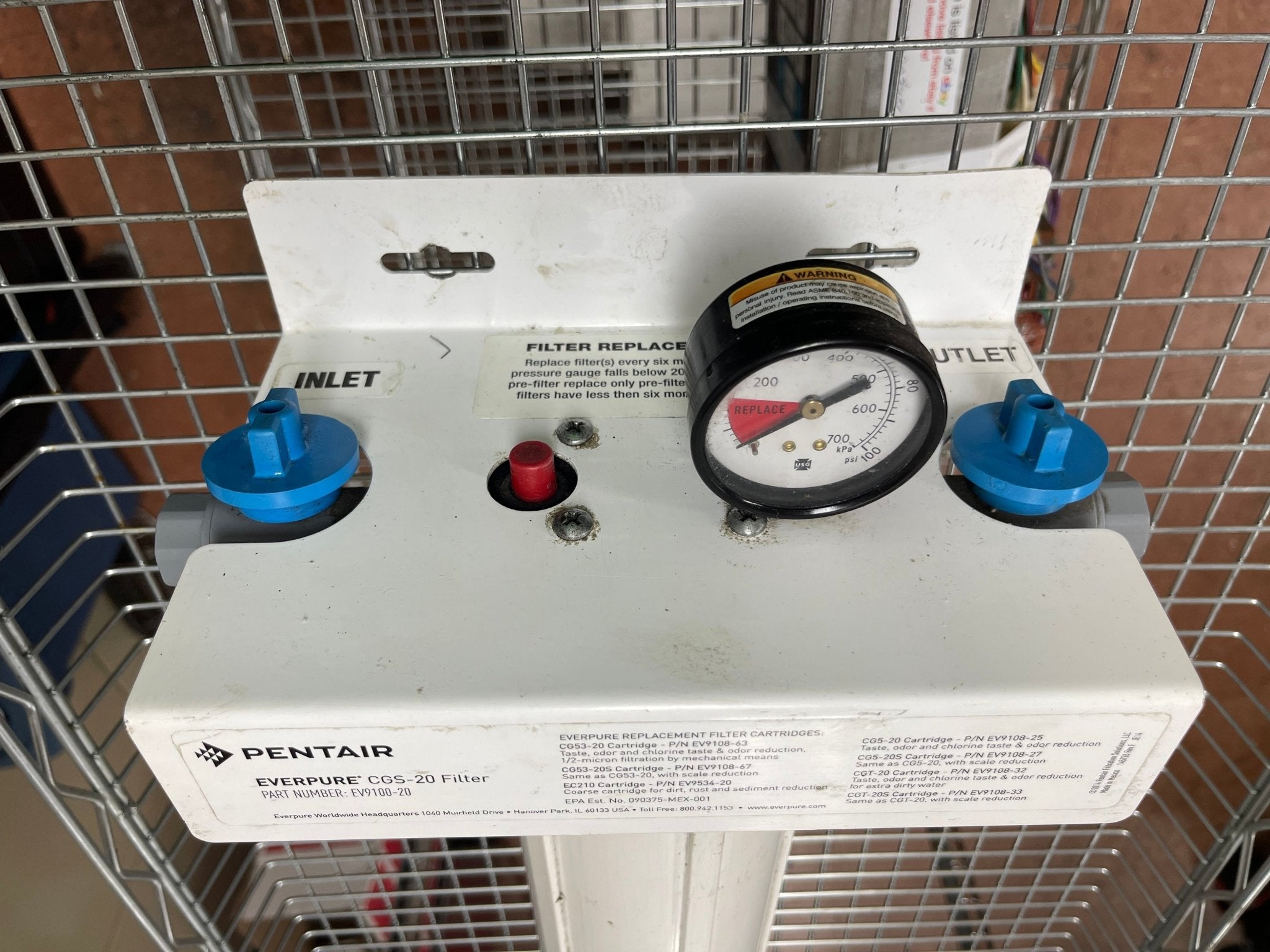 Used Everpure EV910020 CGS - 20 Single Commercial Water Filter Housing with Gauge - Falcon Restaurant Supply - 6