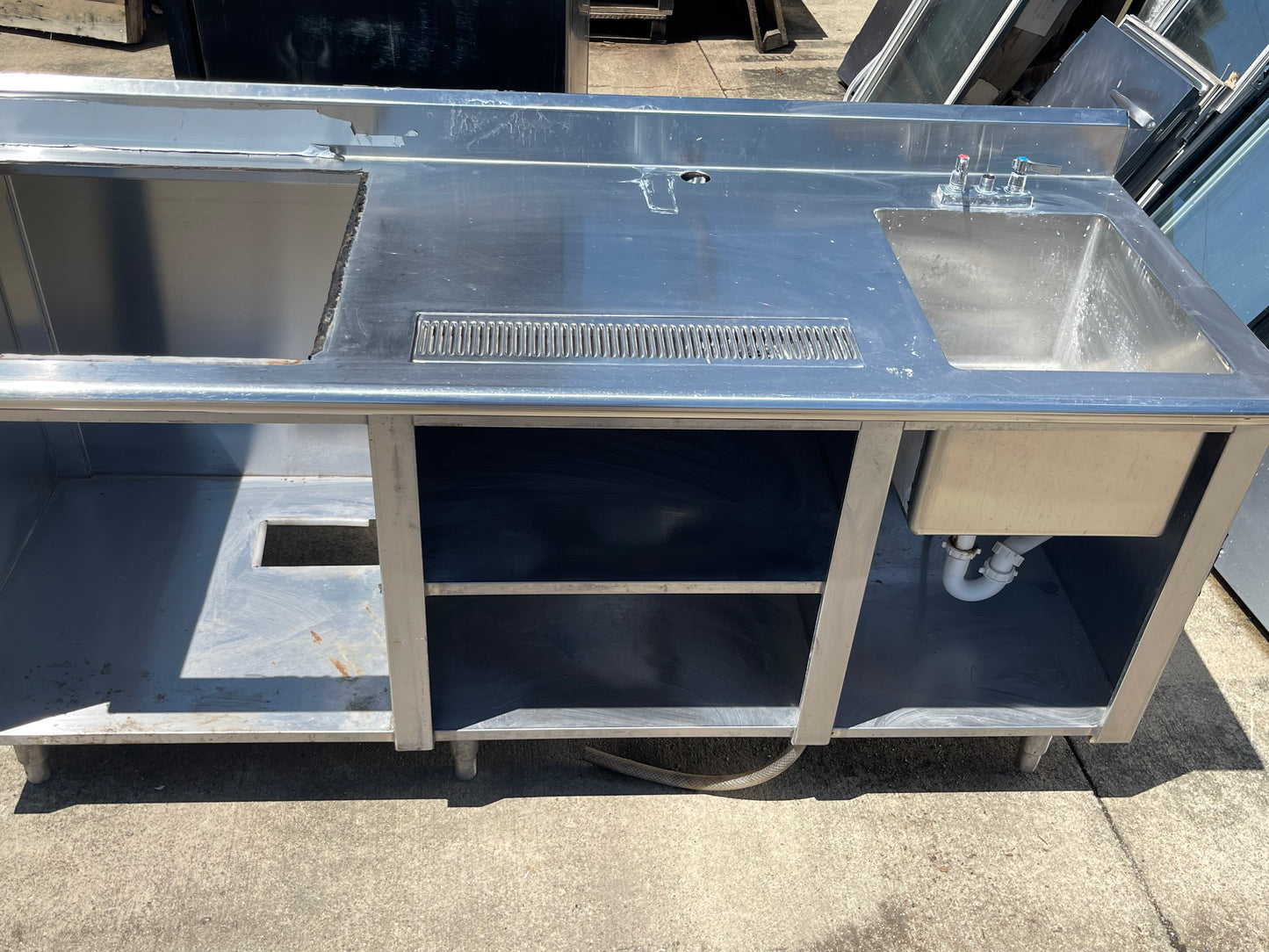 Used 79"x 30" Stainless Steel Beverage Drink Station with Sink and Drip Tray Drain - SS1