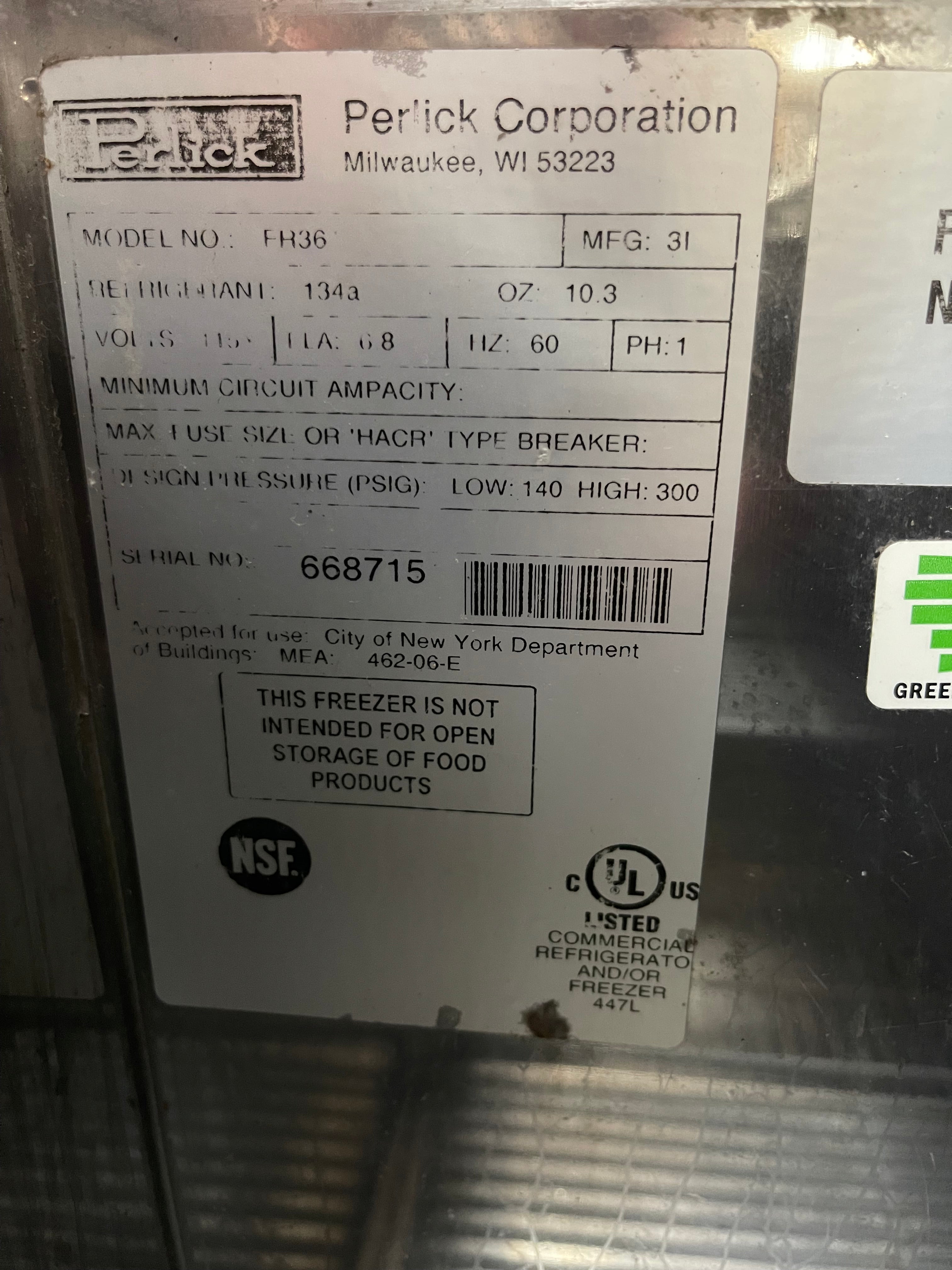 Used Perlick FR36 Bar Glass Chiller Froster w/ 142 Mug Capacity, Stainless