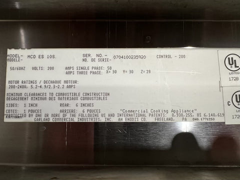 Used Garland MCO-ES-10S Standard Depth Full Size Electric Convection Oven  208V 1Ph