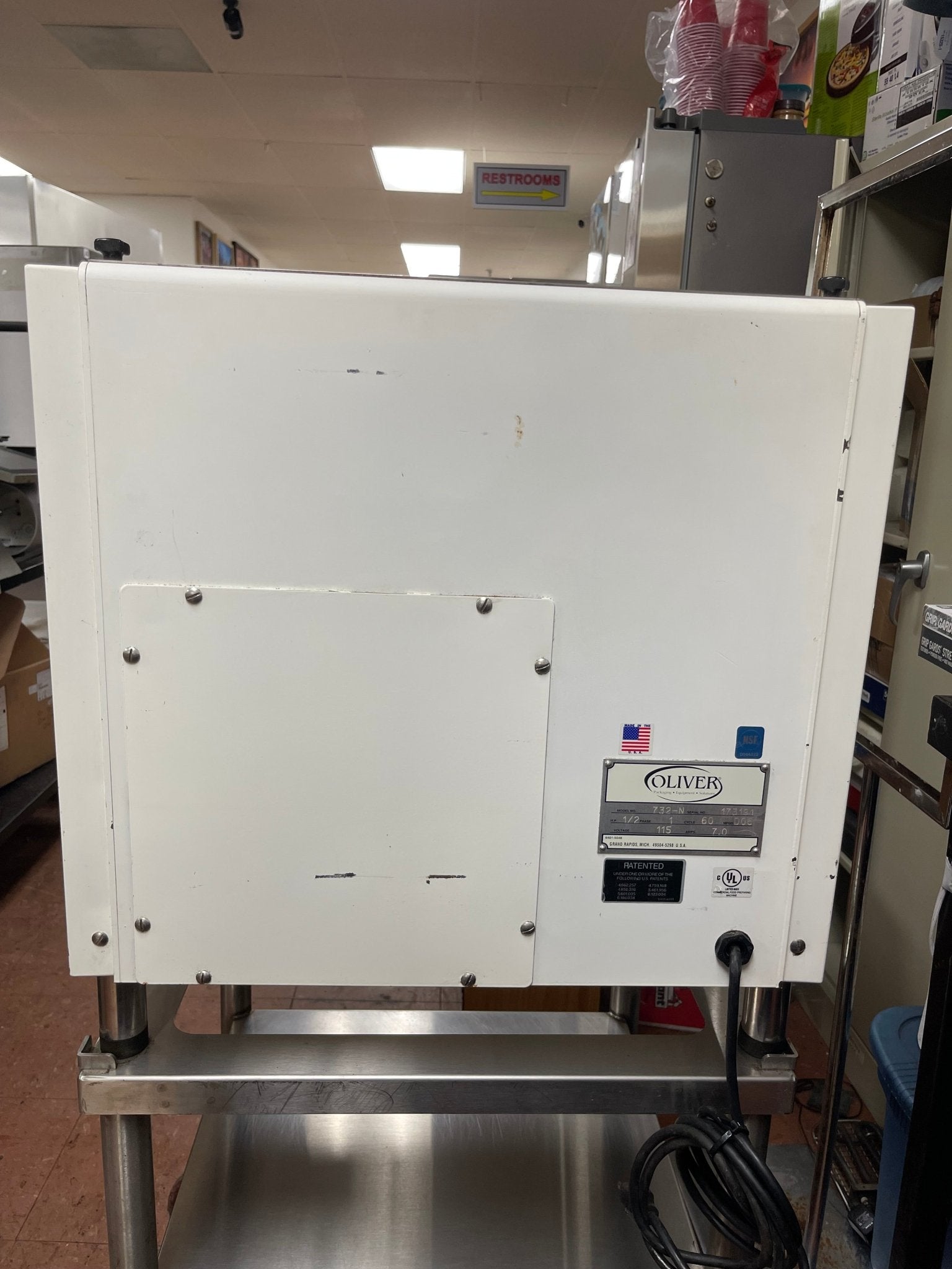 Used Oliver 732 - N Legacy Countertop Front Load Bread Slicer with Stand 120V - Falcon Restaurant Supply - 3