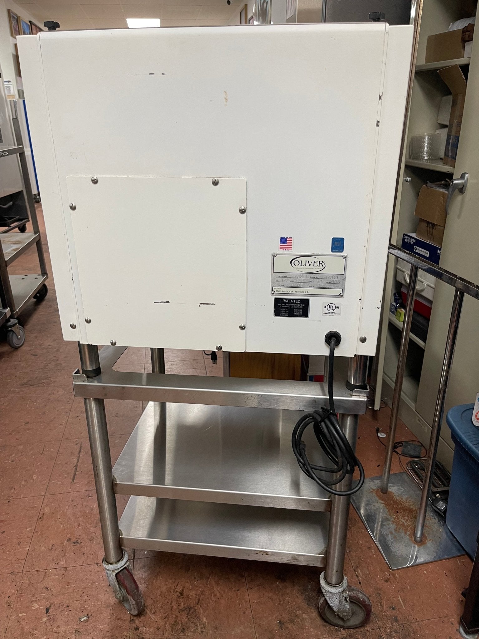 Used Oliver 732 - N Legacy Countertop Front Load Bread Slicer with Stand 120V - Falcon Restaurant Supply - 4