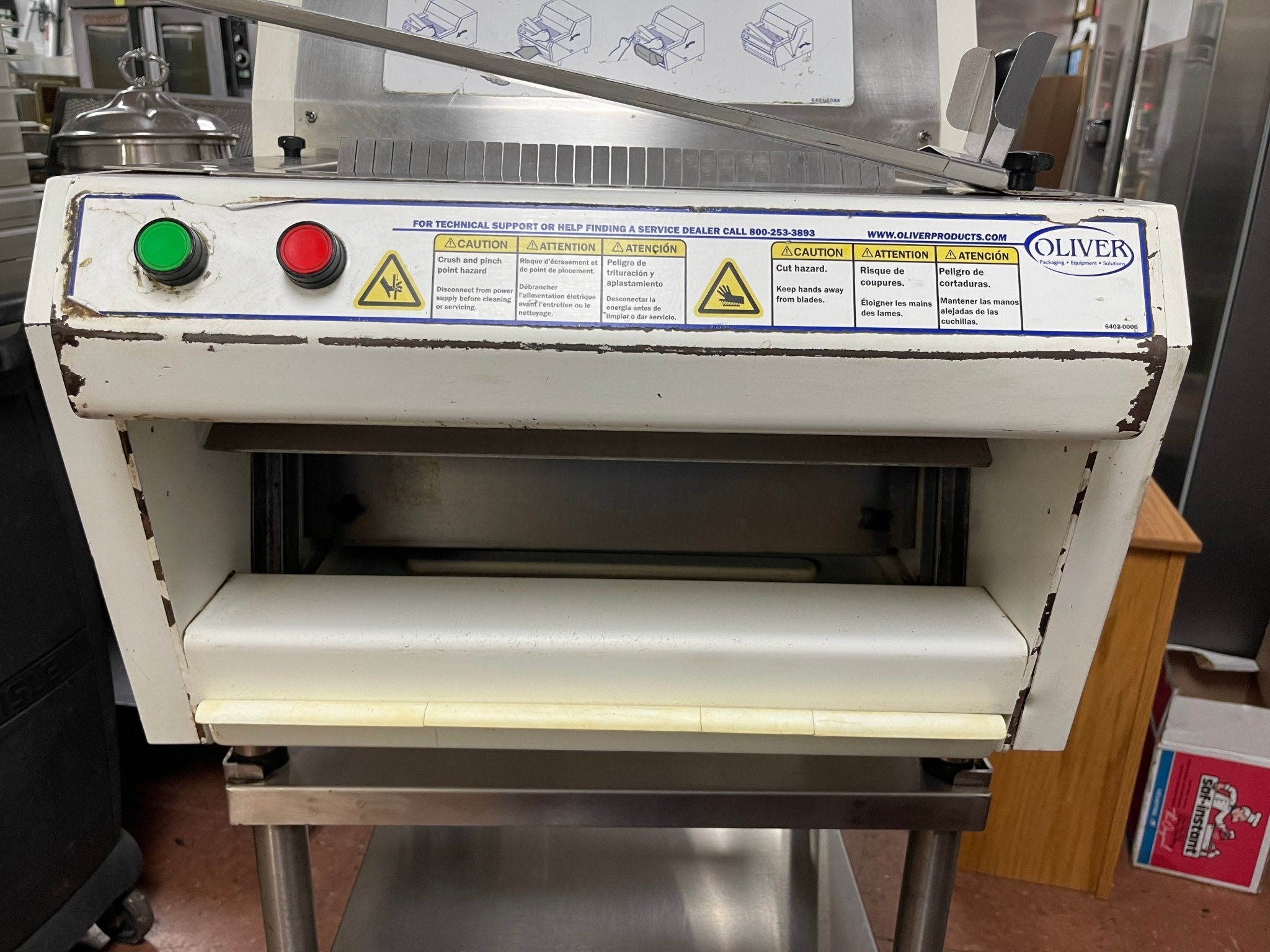 Used Oliver 732 - N Legacy Countertop Front Load Bread Slicer with Stand 120V - Falcon Restaurant Supply - 6