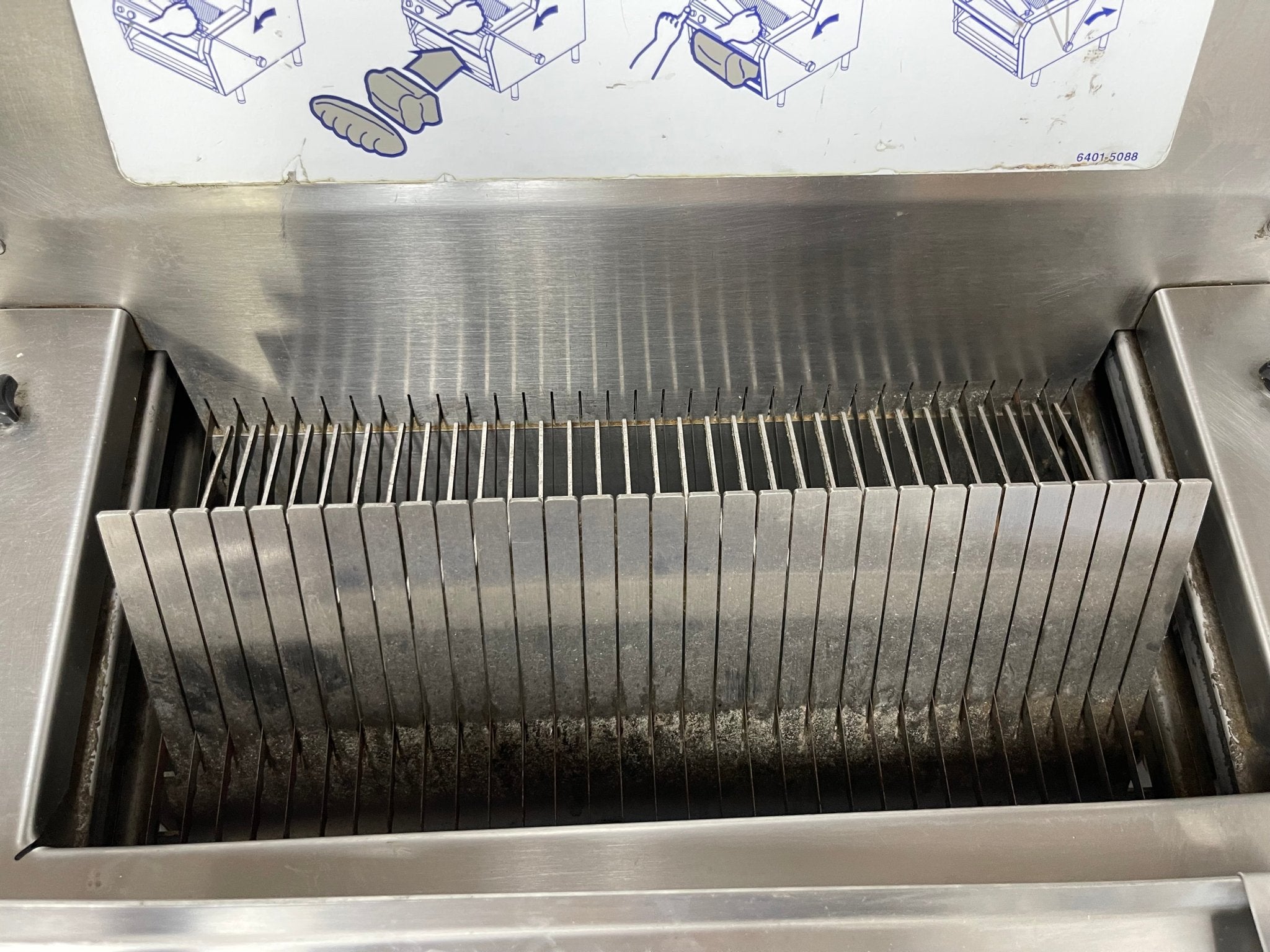 Used Oliver 732 - N Legacy Countertop Front Load Bread Slicer with Stand 120V - Falcon Restaurant Supply - 8