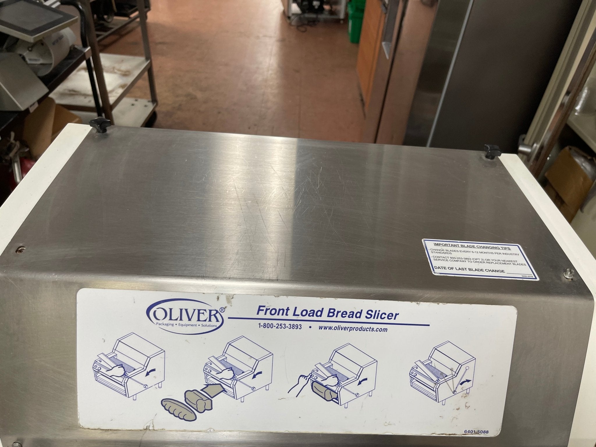 Used Oliver 732 - N Legacy Countertop Front Load Bread Slicer with Stand 120V - Falcon Restaurant Supply - 10