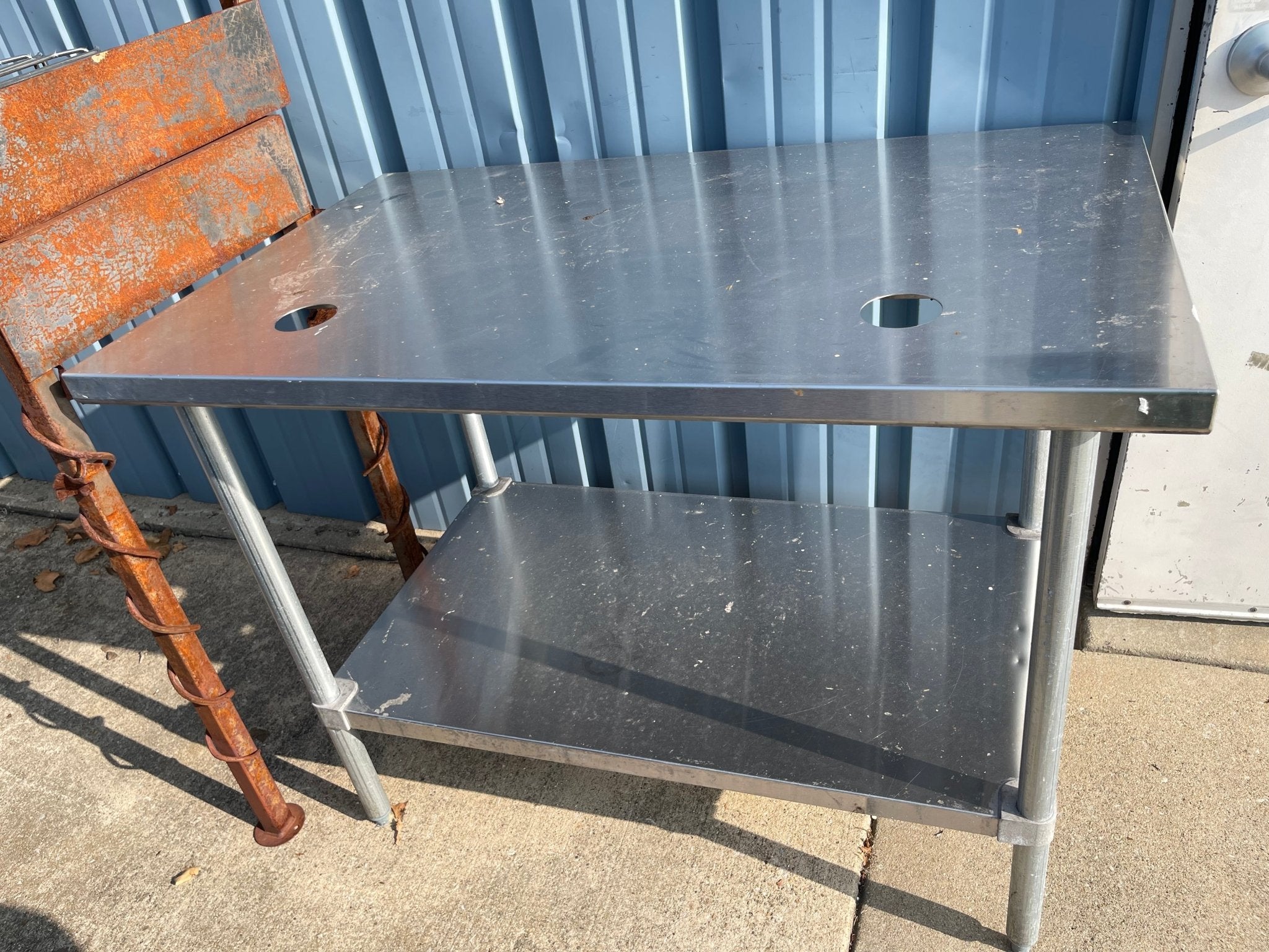 Used 48" Stainless Steel Table with 2 Cutouts - SS49 - Falcon Restaurant Supply - 1