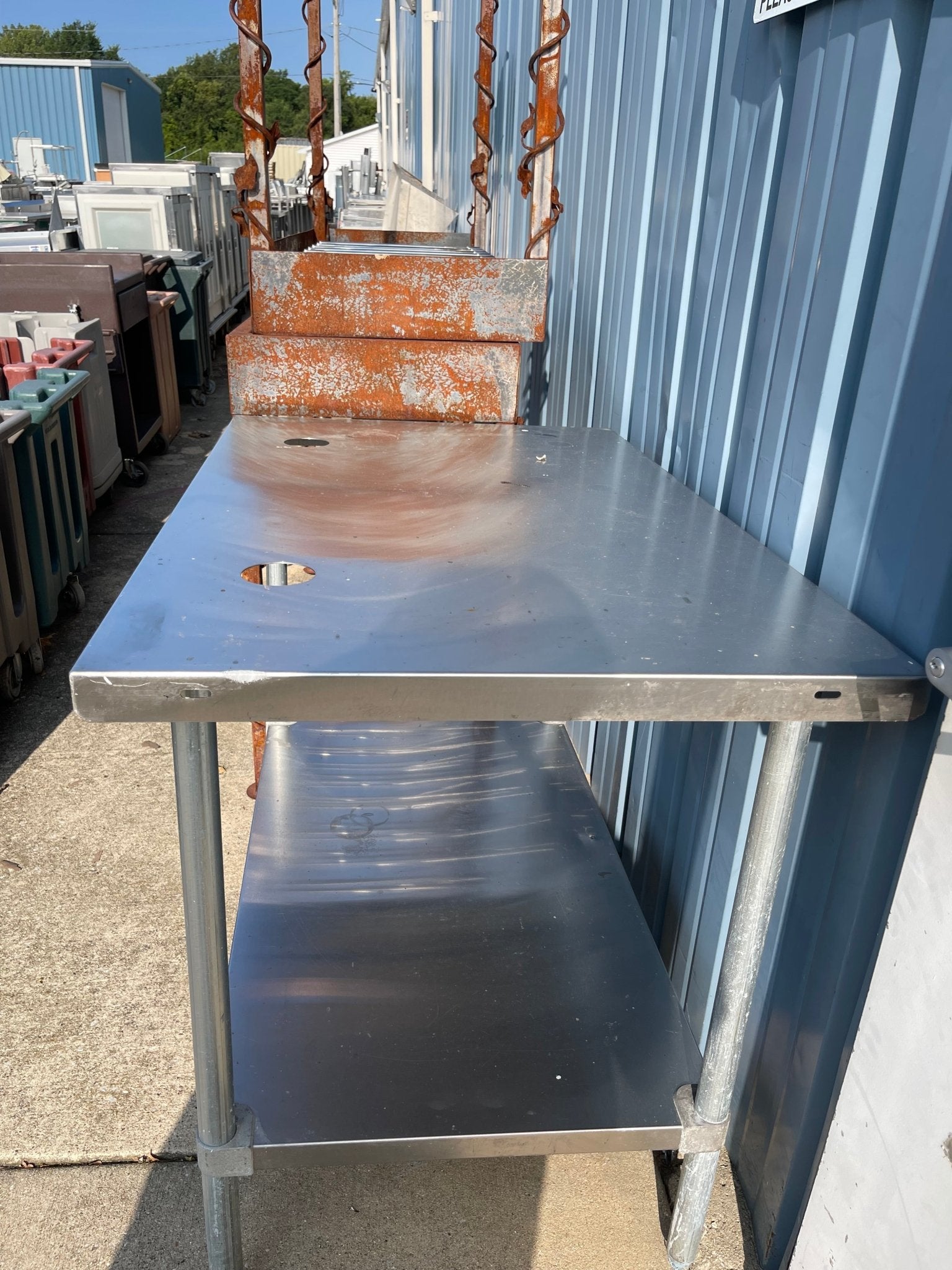 Used 48" Stainless Steel Table with 2 Cutouts - SS49 - Falcon Restaurant Supply - 2