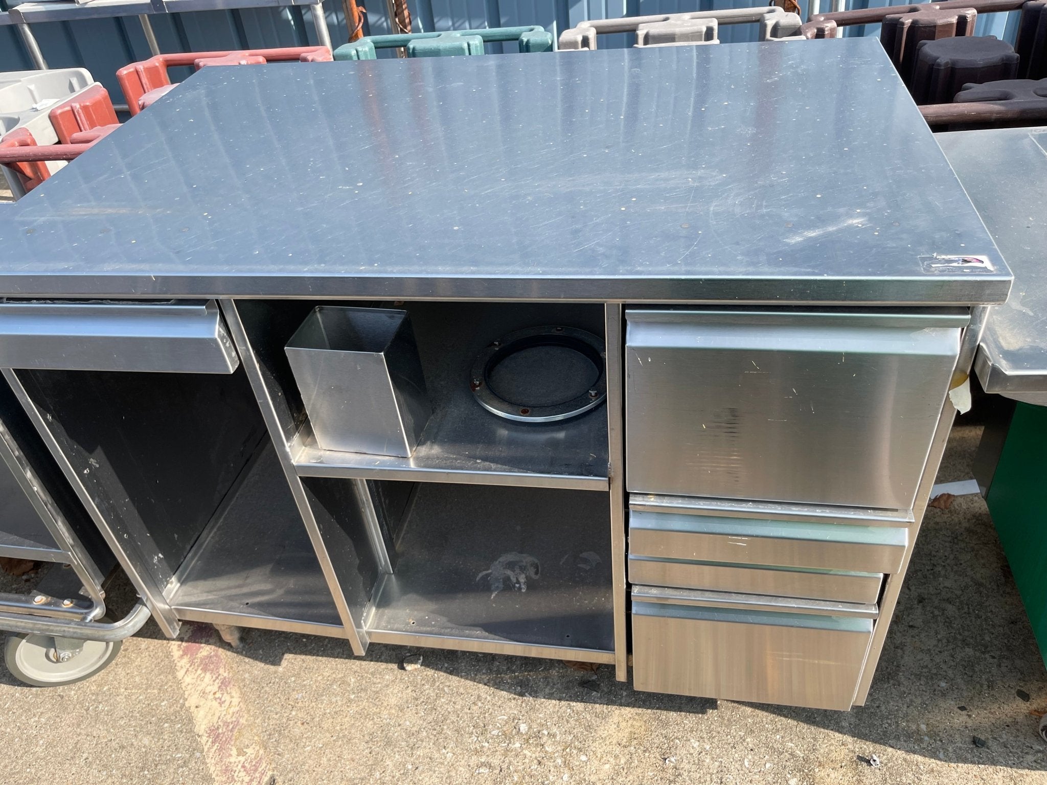 Used 48" Stainless Steel Work Counter with Storage and Drawers - SS51 - Falcon Restaurant Supply - 1