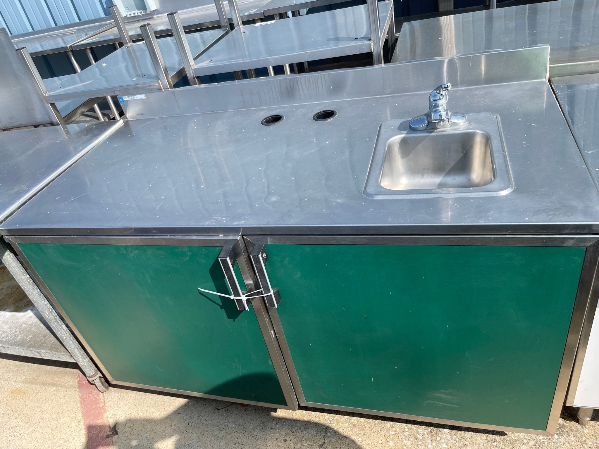 Used 60" Stainless 2 Door Cabinet with Sink - SS59 - Falcon Restaurant Supply - 1