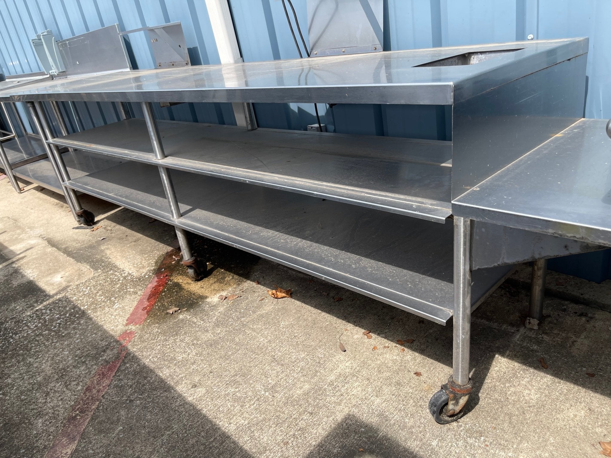 Used 128" Stainless Steel Table with Shelves - SS95 - Falcon Restaurant Supply - 2