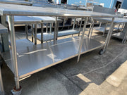 Used 96" Stainless Steel Table with Caster Wheels - SS114 - Falcon Restaurant Supply - 1