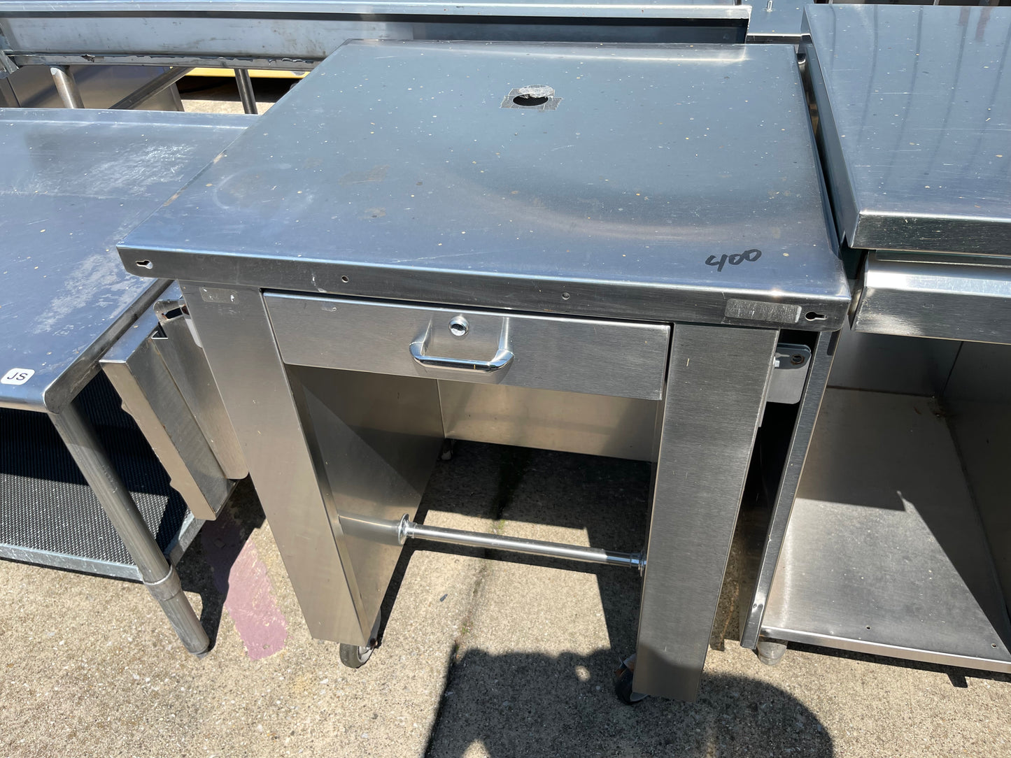 Used 30" Stainless Steel Work Station with Drawer and folding Shelf - SS124