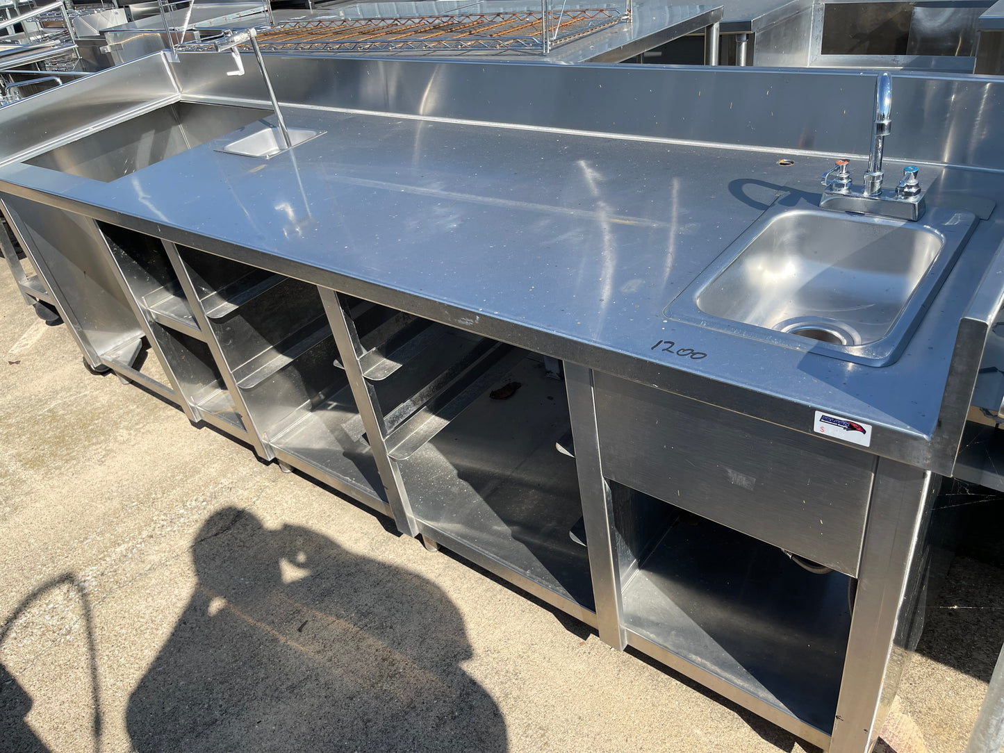 Used 108" Stainless Steel Table Counter with Sink and Faucet - SS144