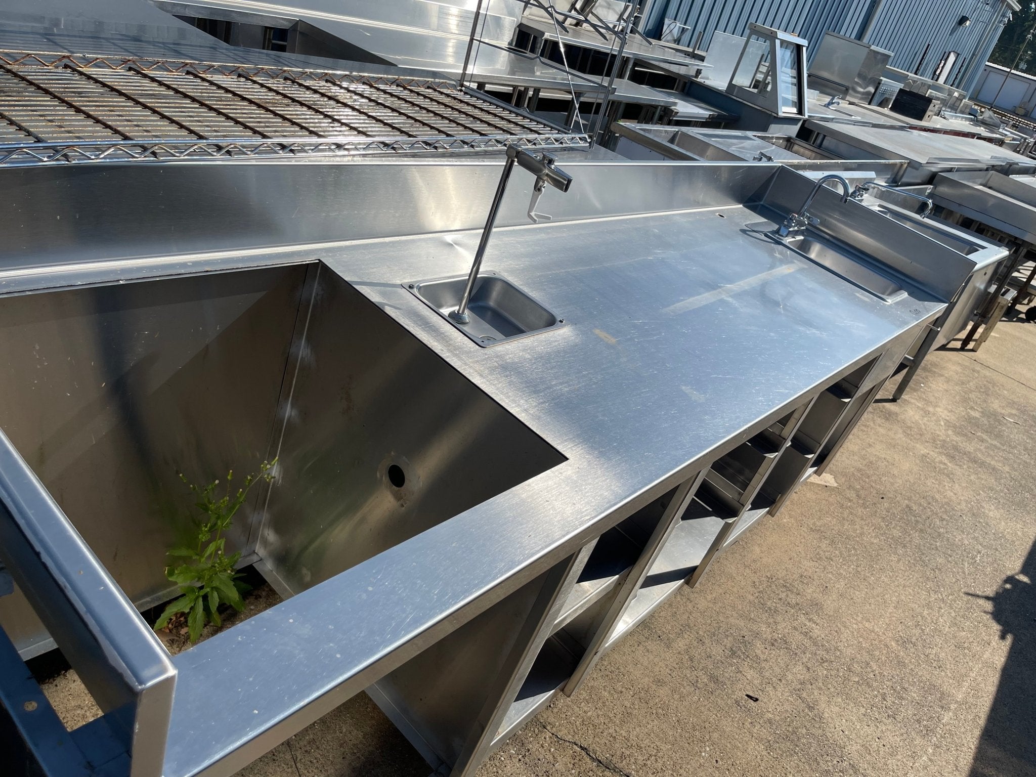 Used 108" Stainless Steel Table Counter with Sink and Faucet - SS144 - Falcon Restaurant Supply - 3